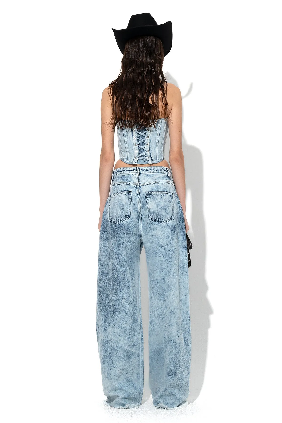 ACID WASH DENIM BOYFRIEND TROUSERS