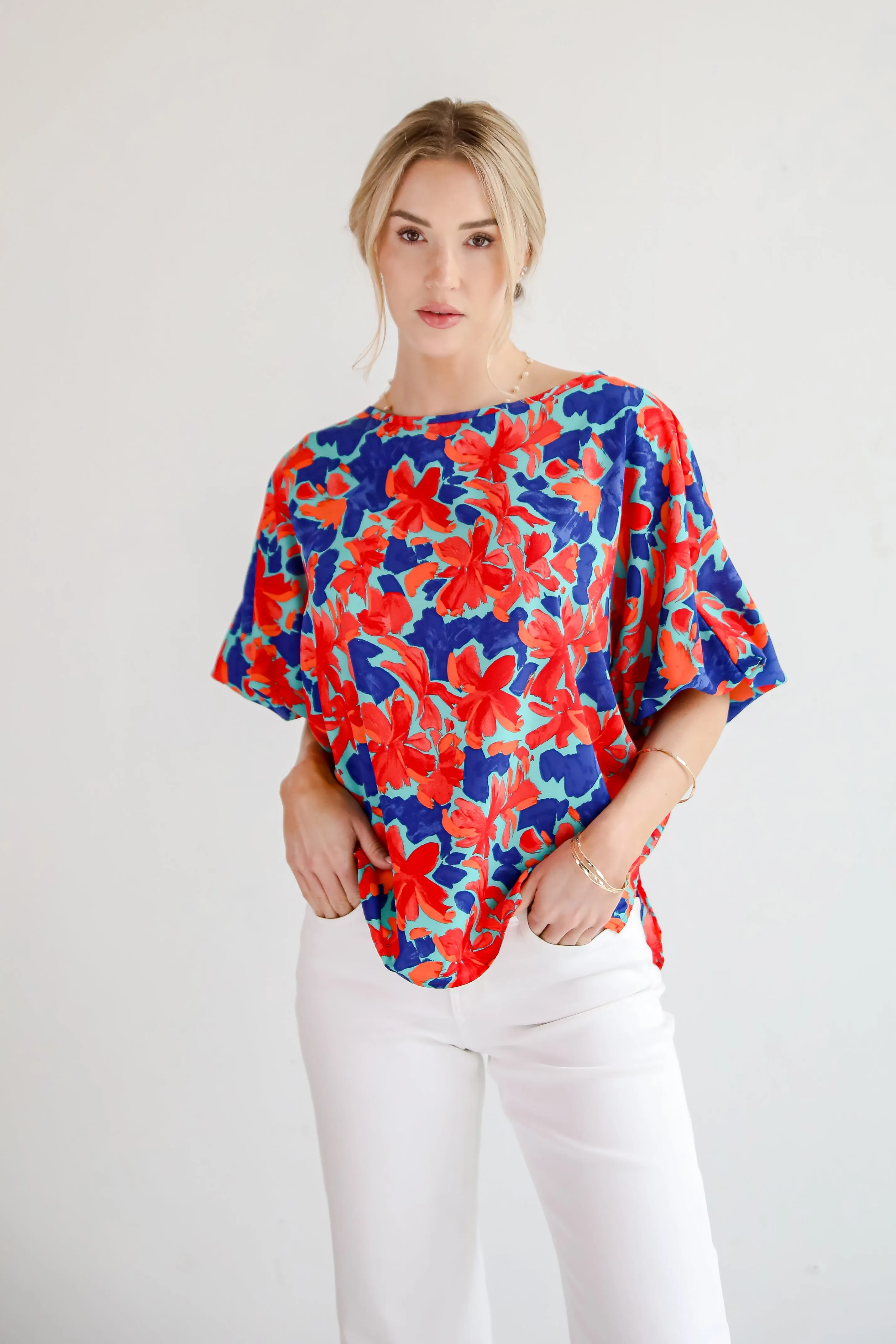 Adoring Whimsy Teal Floral Blouse