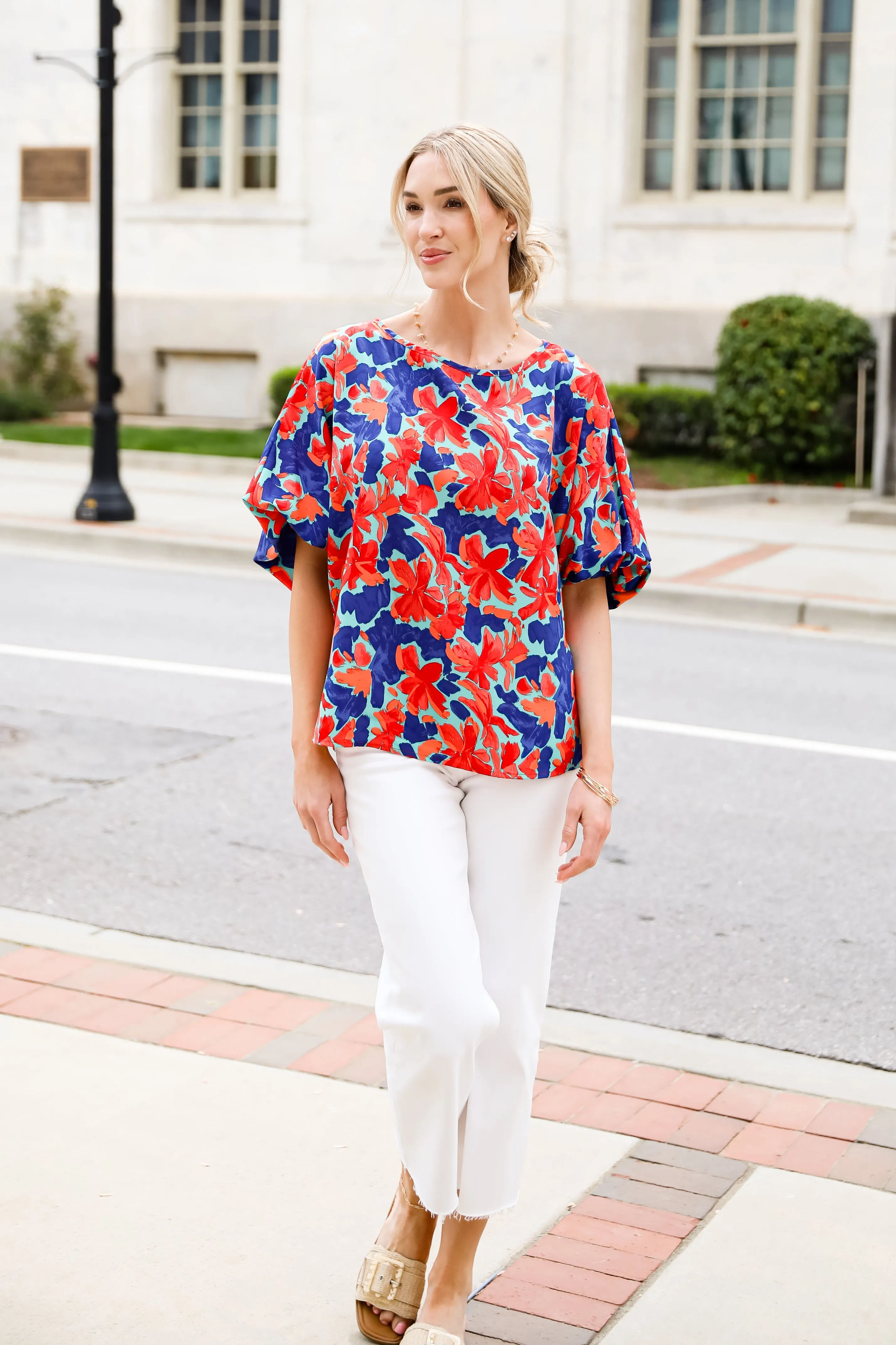 Adoring Whimsy Teal Floral Blouse