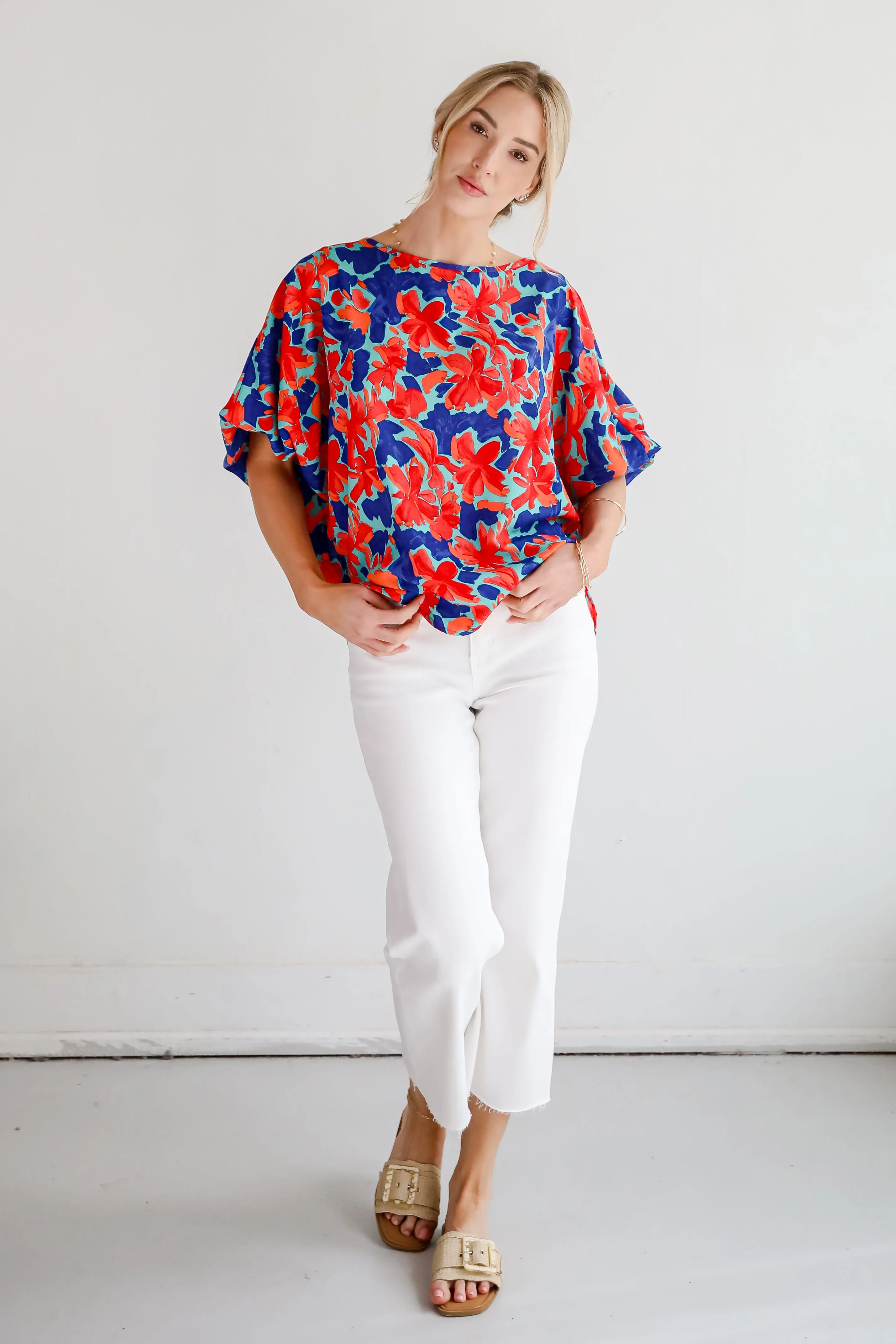 Adoring Whimsy Teal Floral Blouse