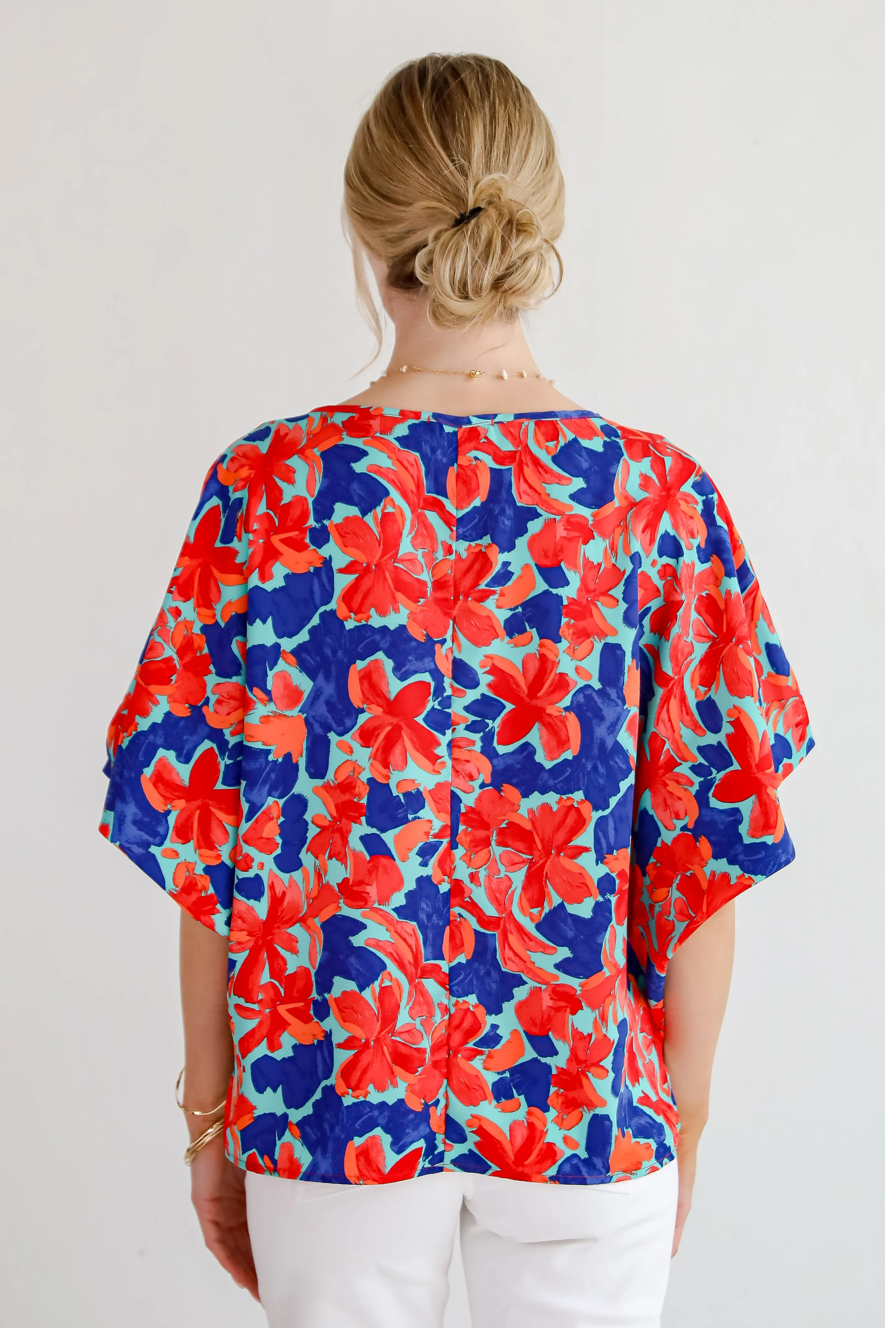 Adoring Whimsy Teal Floral Blouse