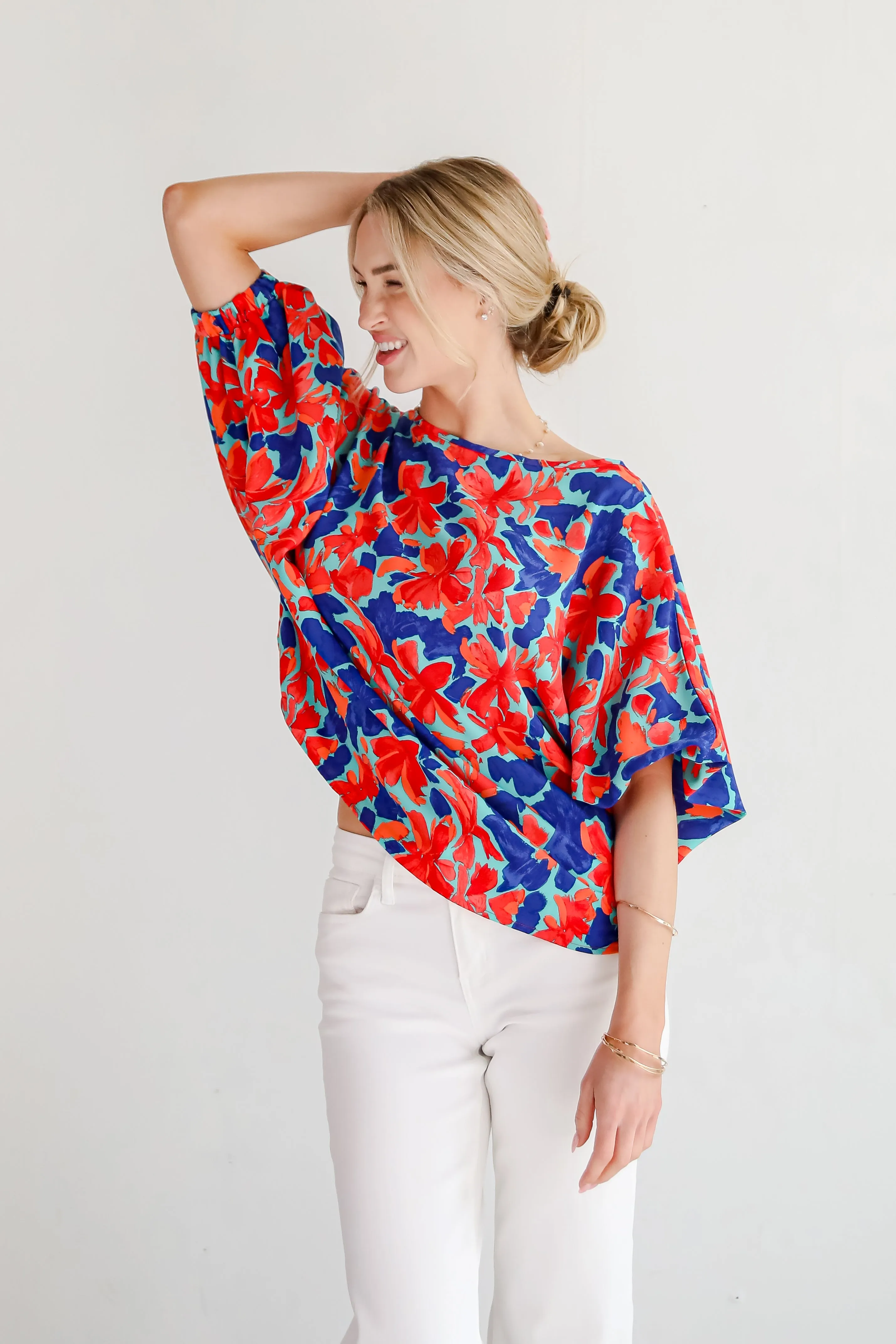 Adoring Whimsy Teal Floral Blouse