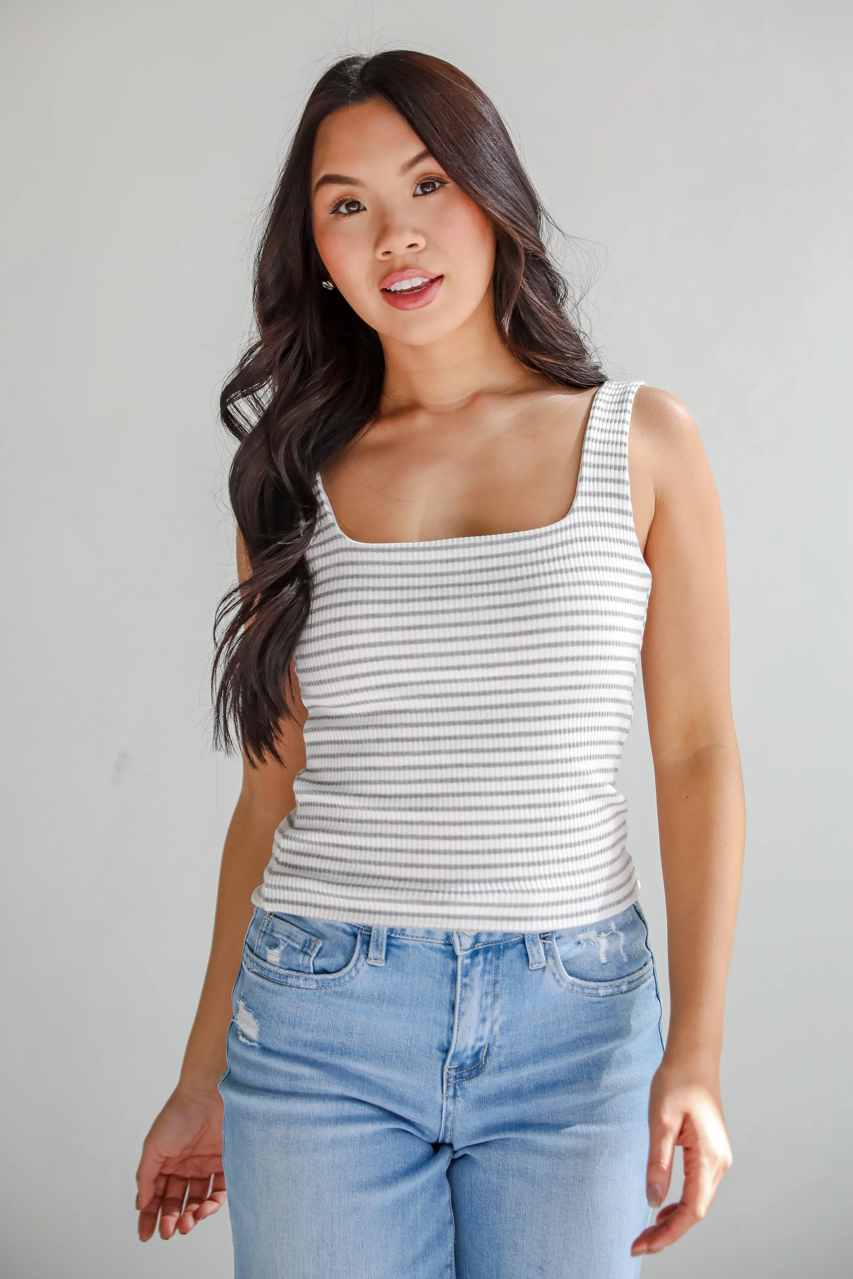 Allie Everyday Striped Square Neck Tank - DU DEAL
