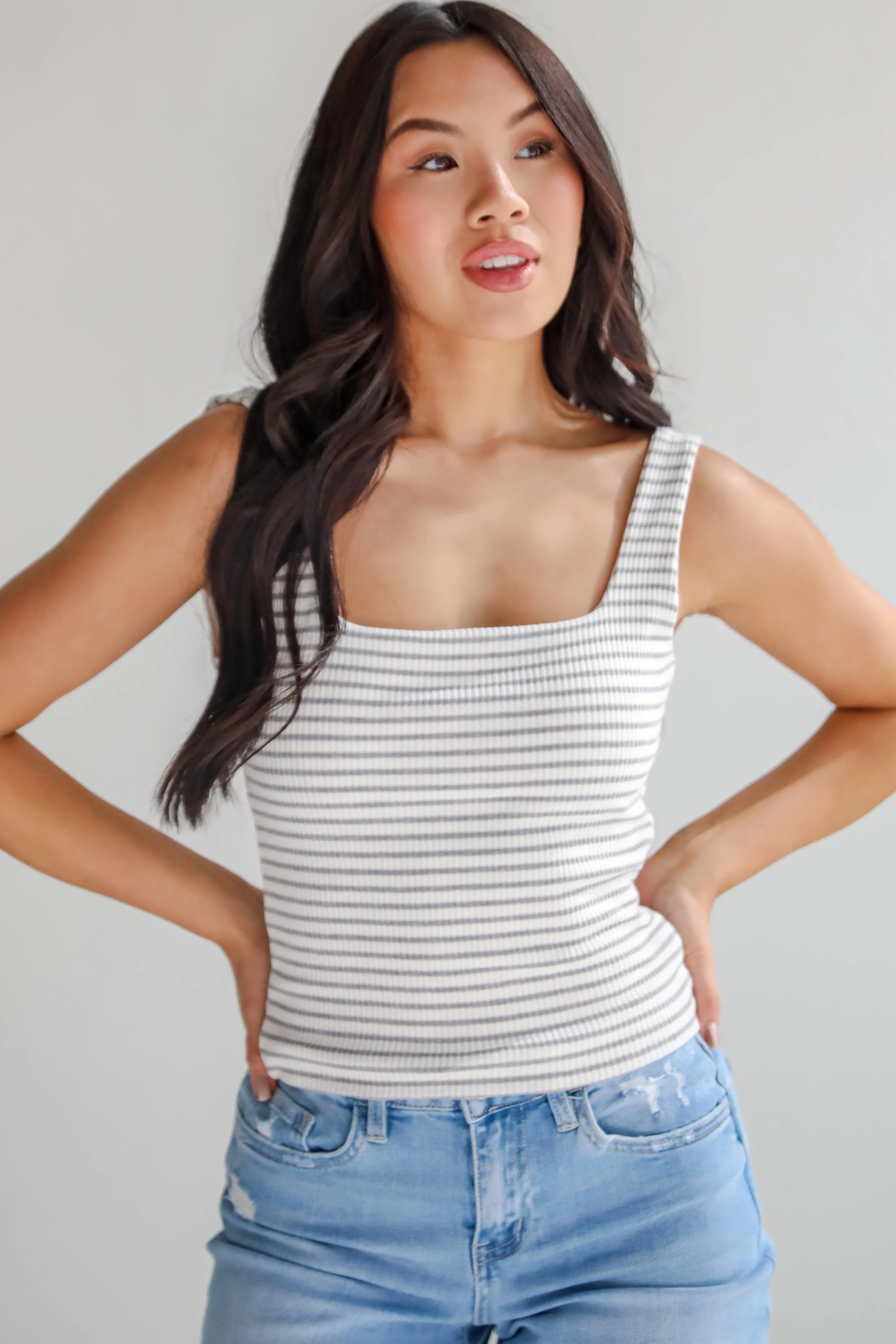 Allie Everyday Striped Square Neck Tank - DU DEAL