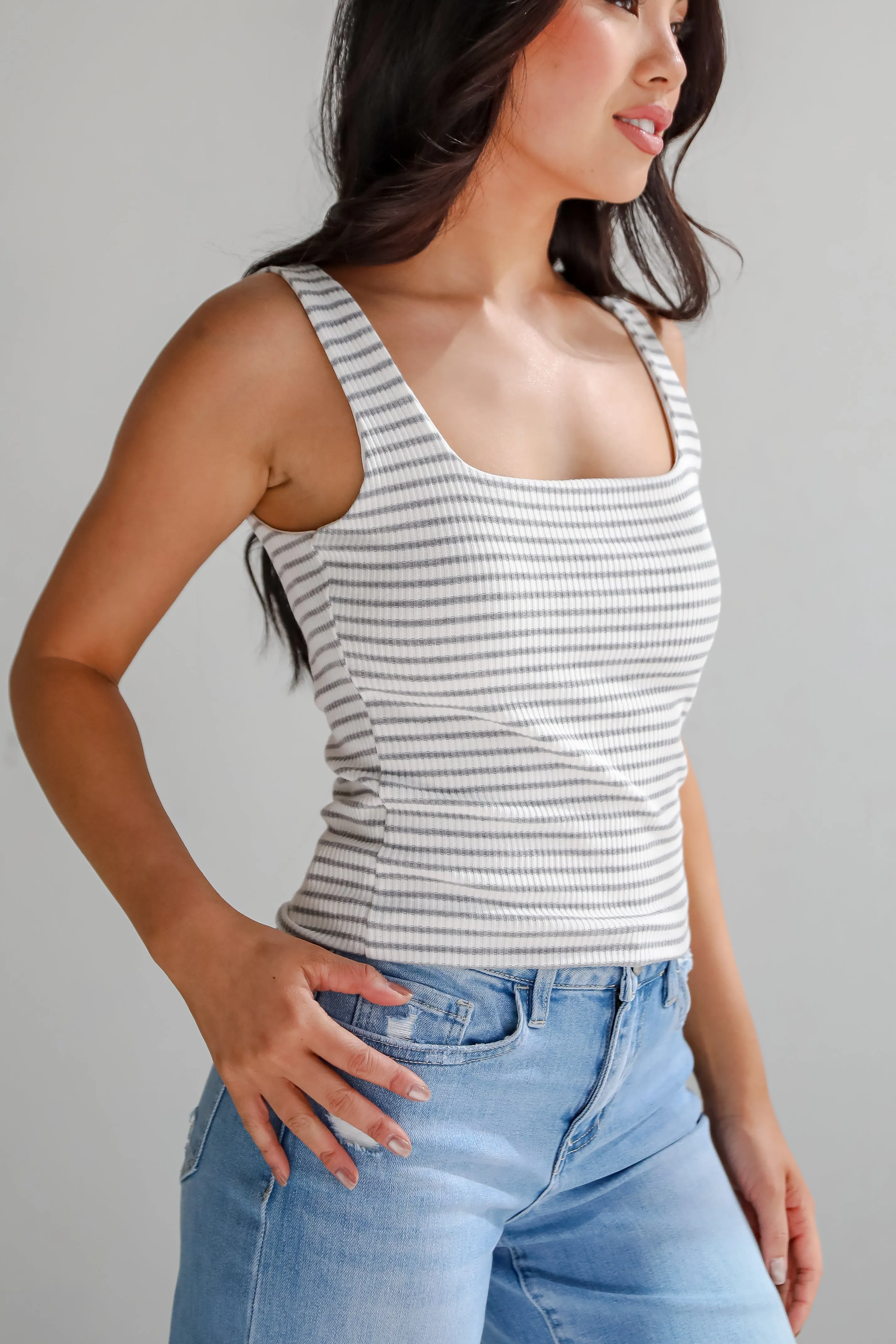 Allie Everyday Striped Square Neck Tank - DU DEAL
