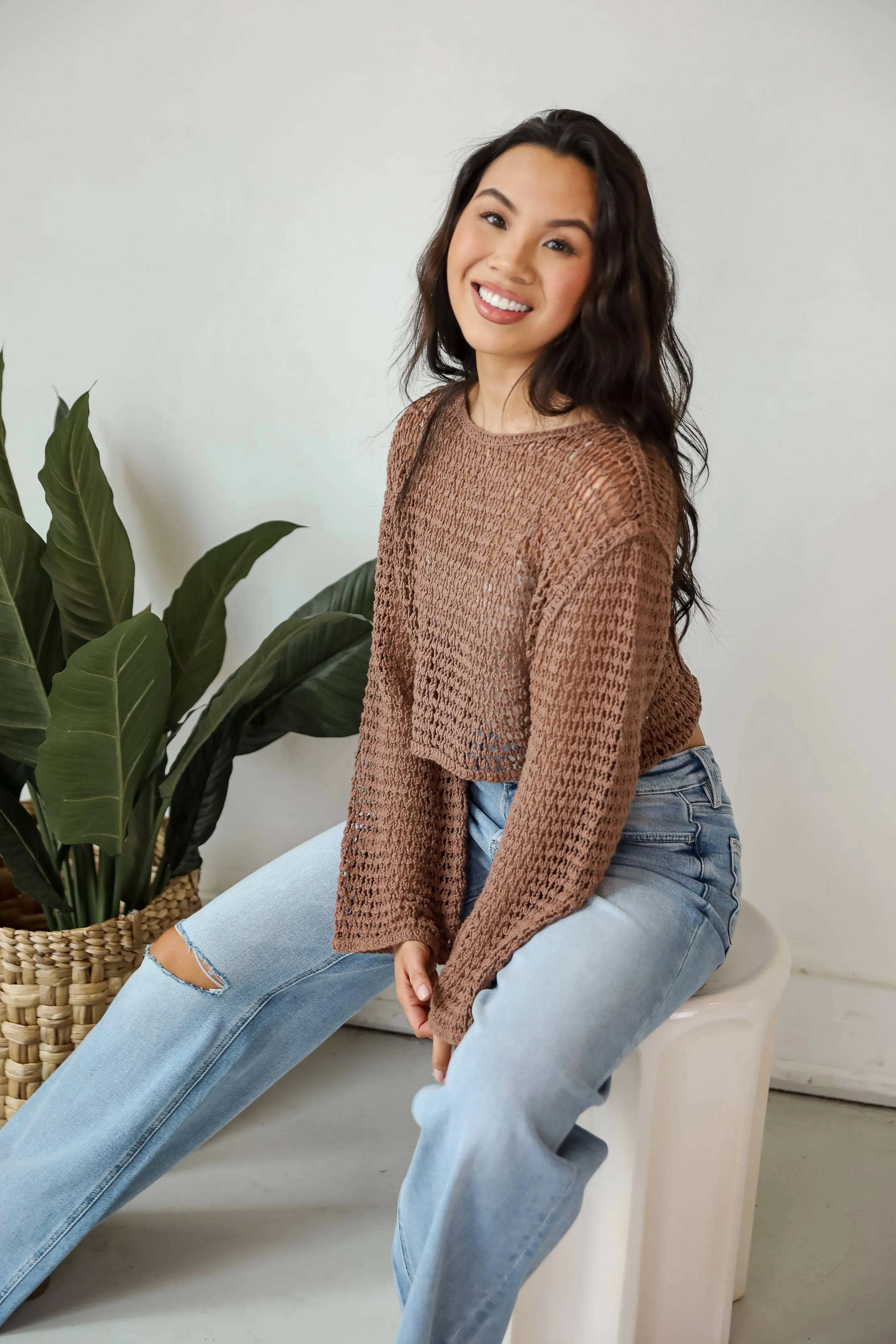 Always All Mine Brown Crochet Top