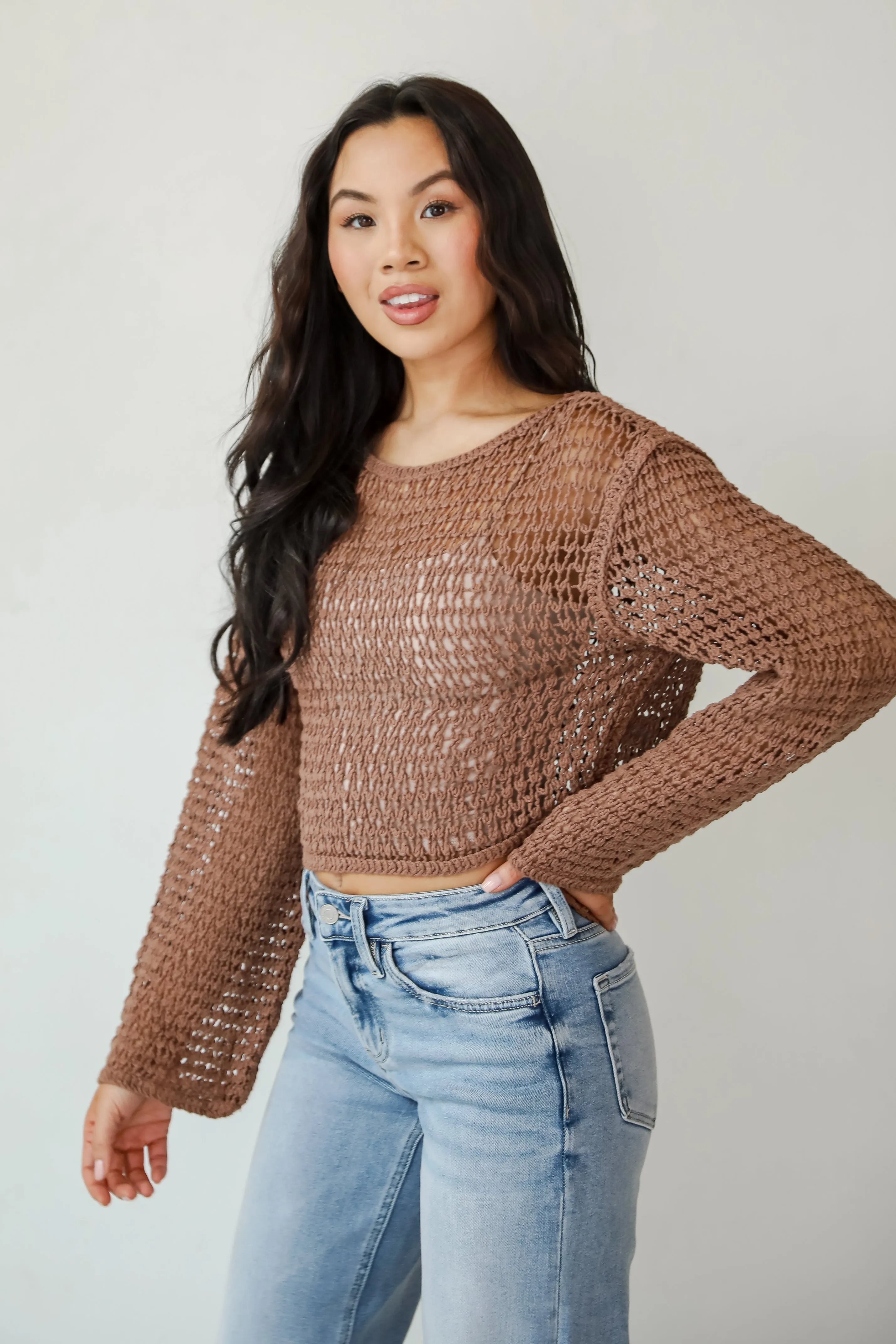 Always All Mine Brown Crochet Top