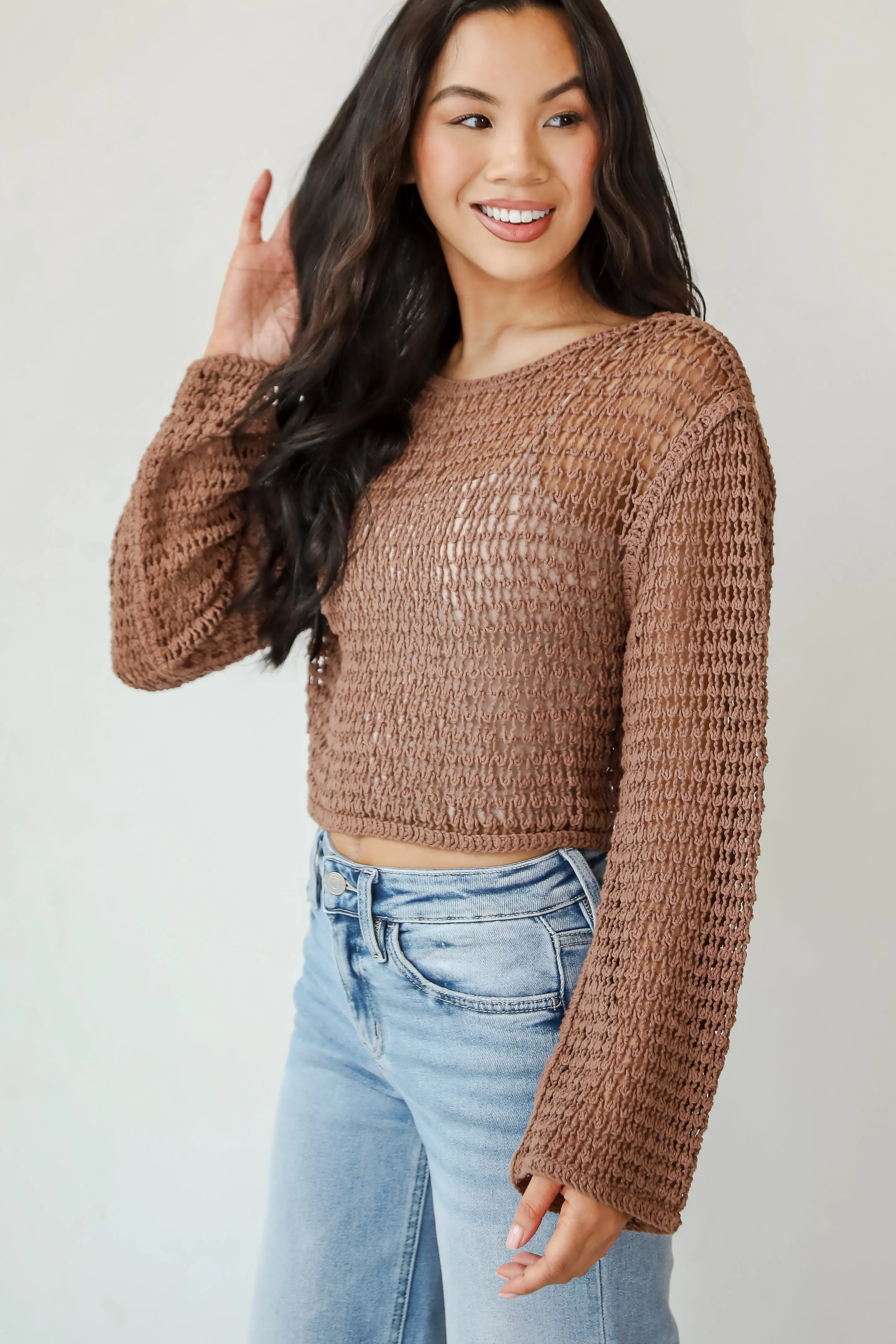 Always All Mine Brown Crochet Top