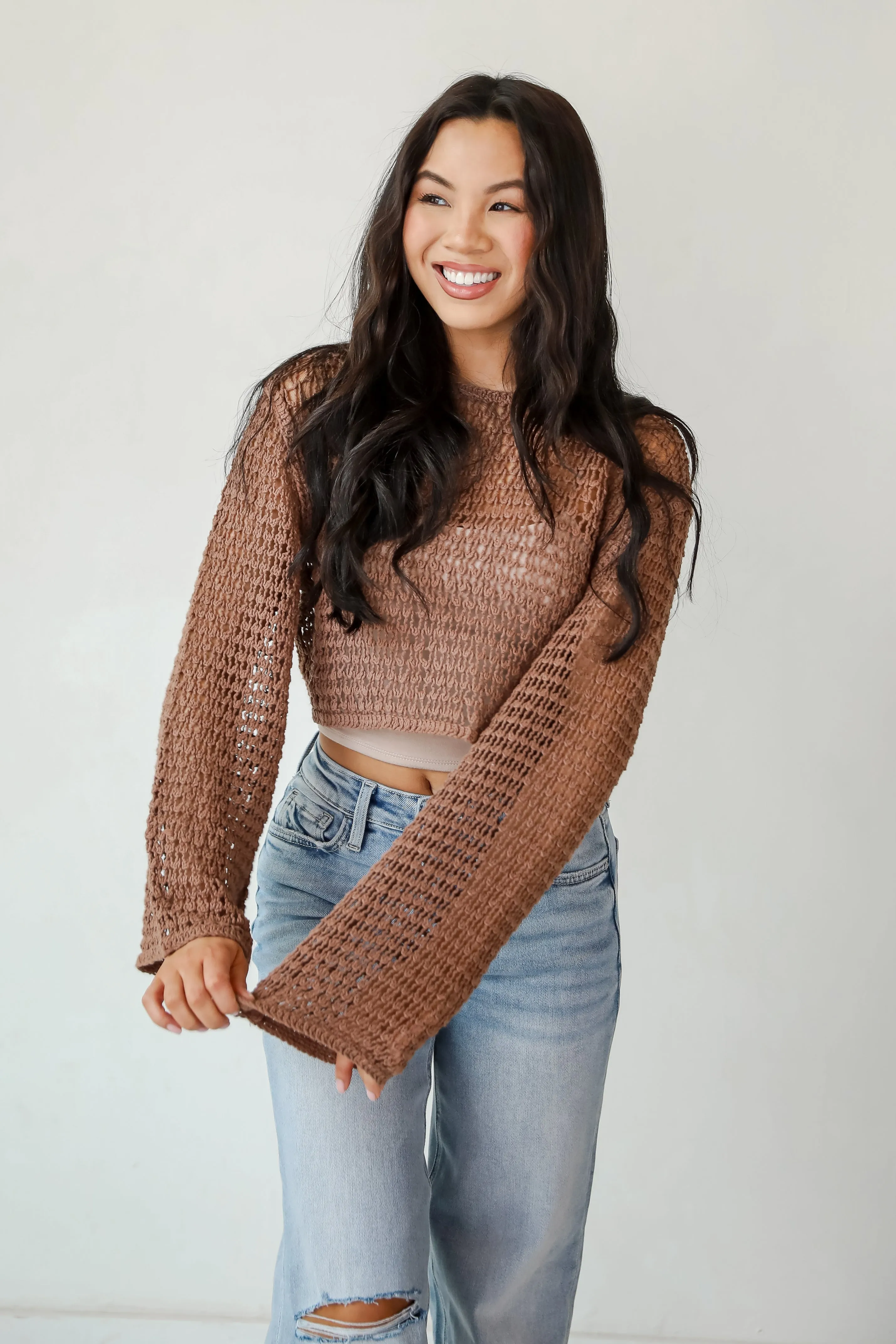 Always All Mine Brown Crochet Top
