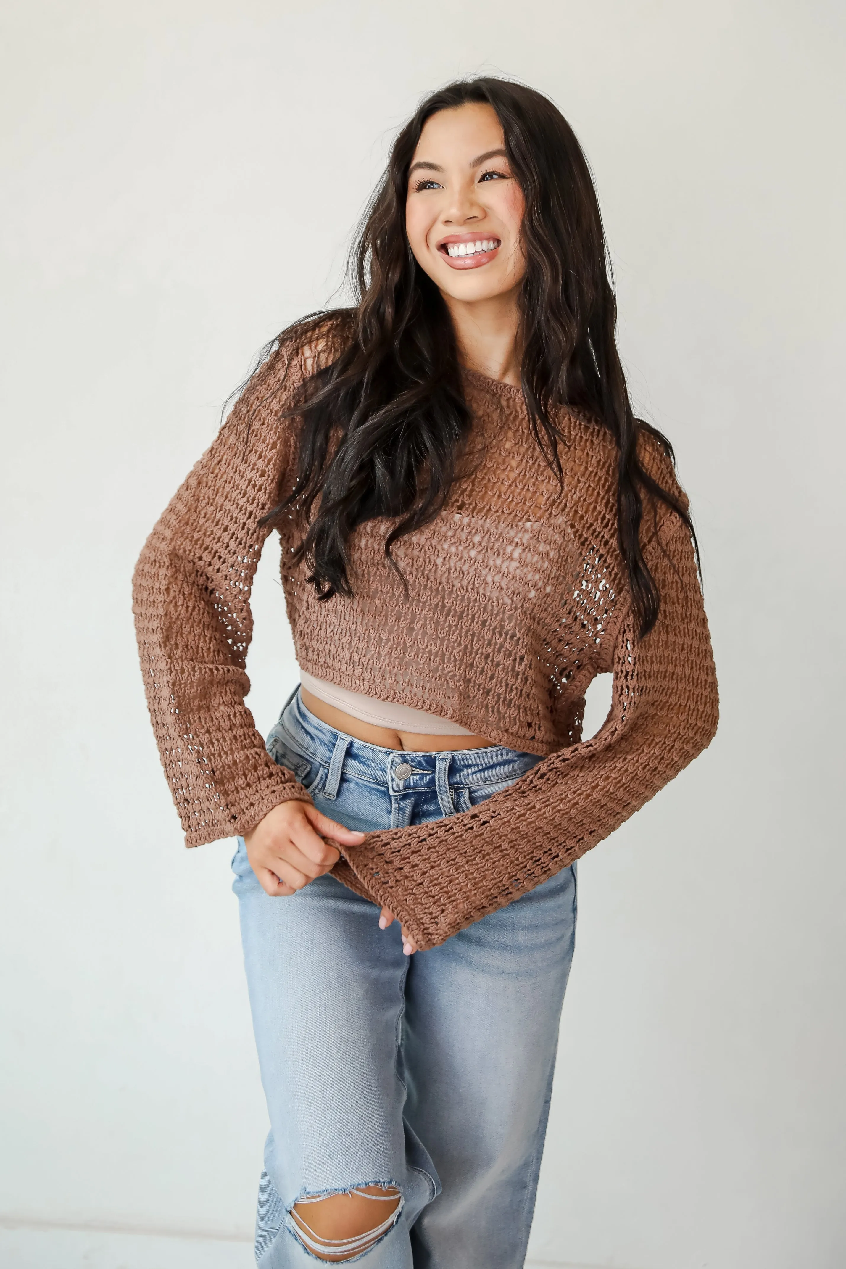Always All Mine Brown Crochet Top