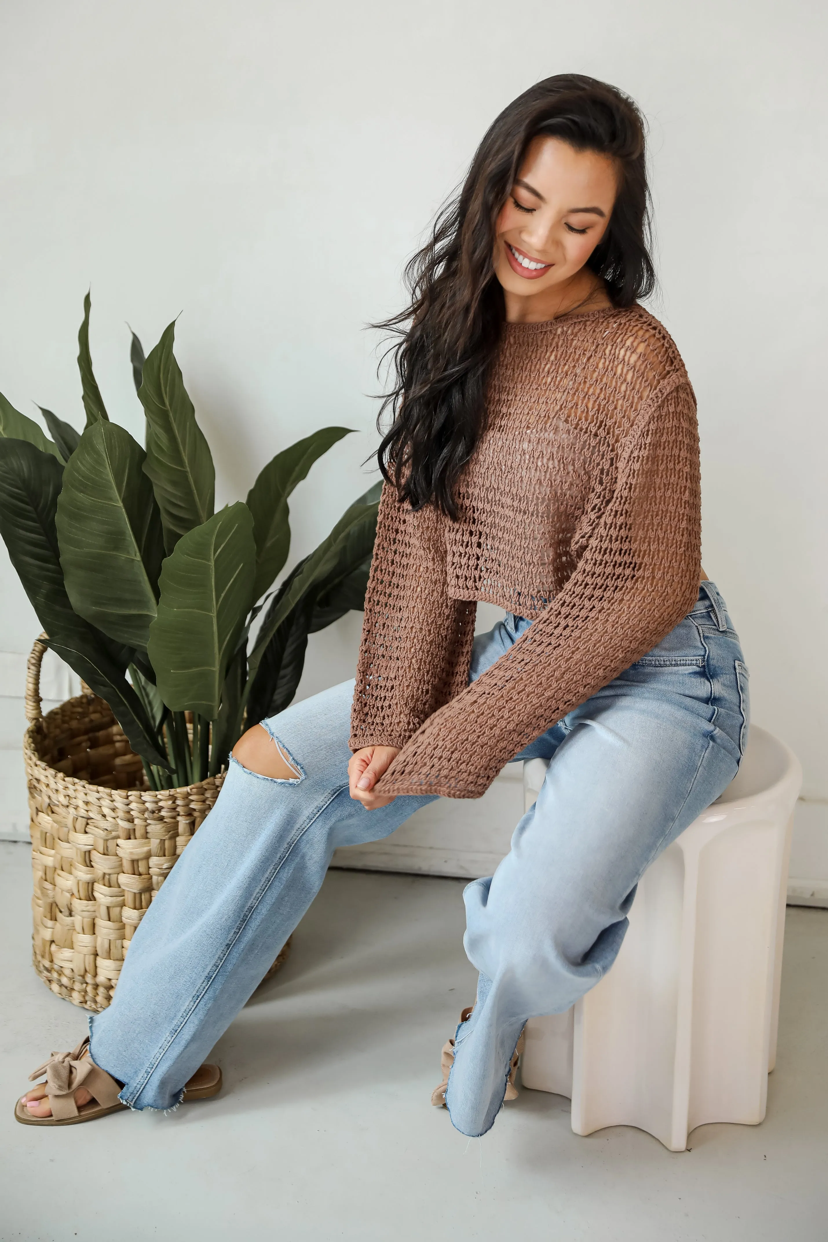 Always All Mine Brown Crochet Top