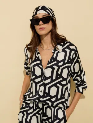 Ashlyn Printed Satin Shirt | Black Geo