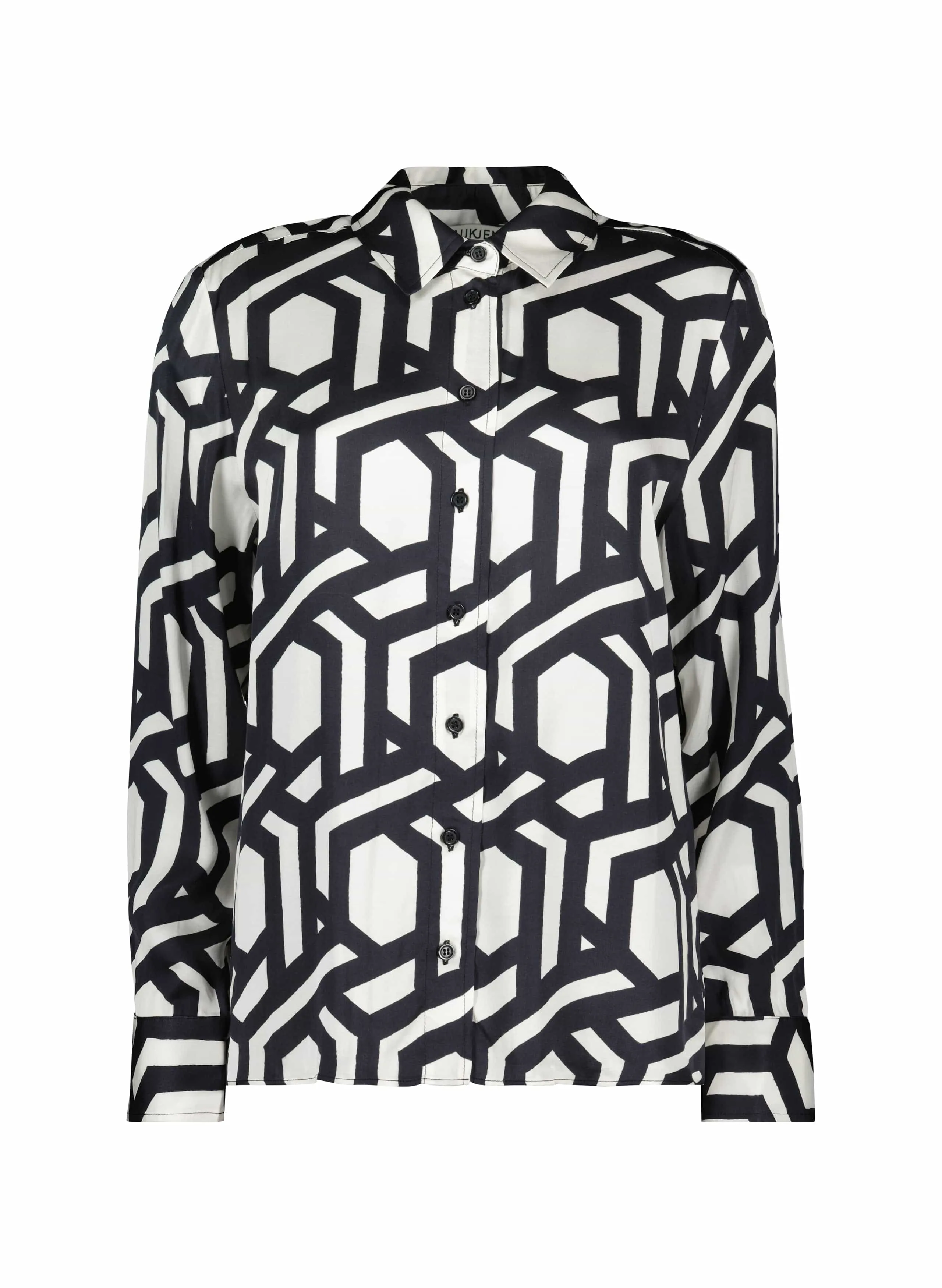 Ashlyn Printed Satin Shirt | Black Geo