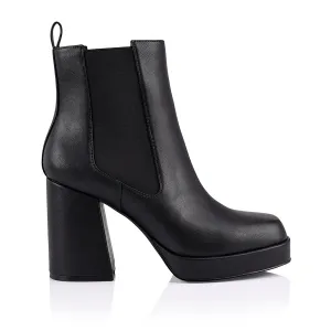 Ava Platform Ankle Boots - Black Smooth