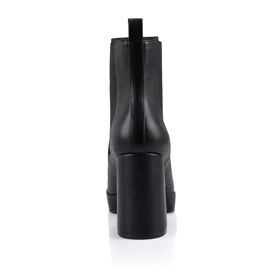Ava Platform Ankle Boots - Black Smooth