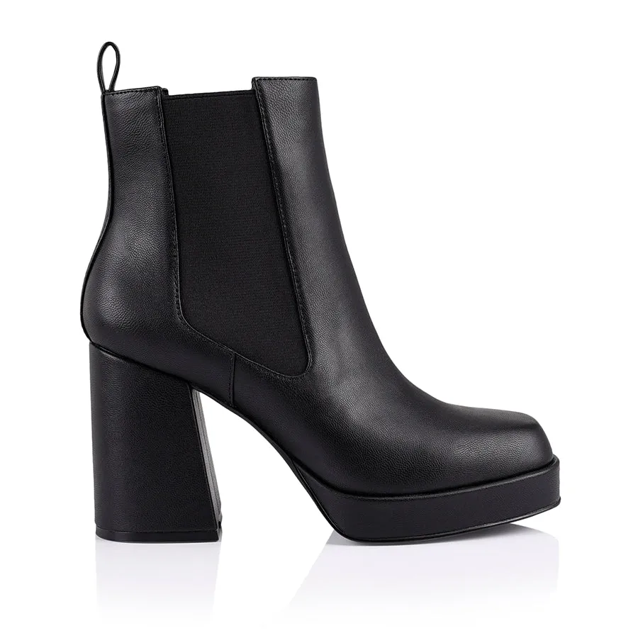 Ava Platform Ankle Boots - Black Smooth