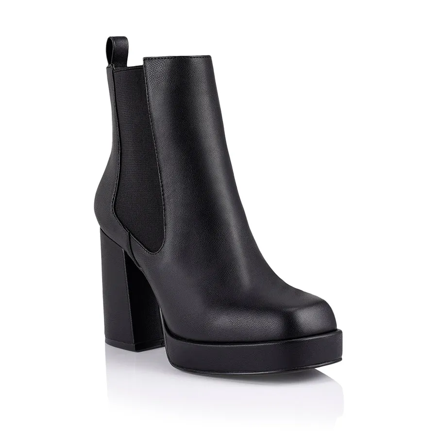 Ava Platform Ankle Boots - Black Smooth