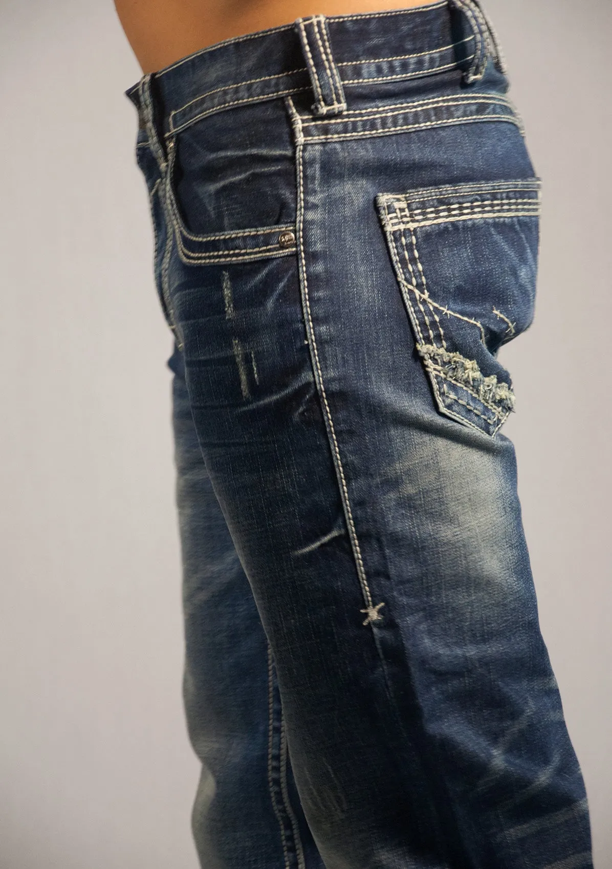 B Tuff Mens Blue Cotton Denim Jeans Strong Faded Torque