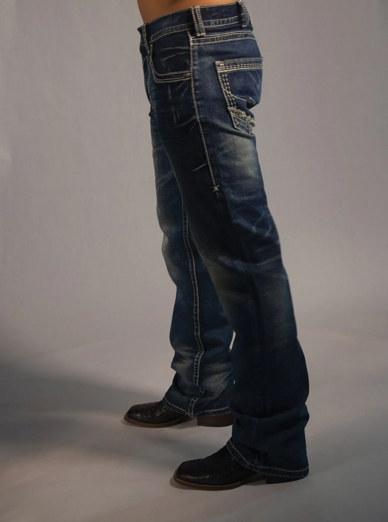 B Tuff Mens Blue Cotton Denim Jeans Strong Faded Torque