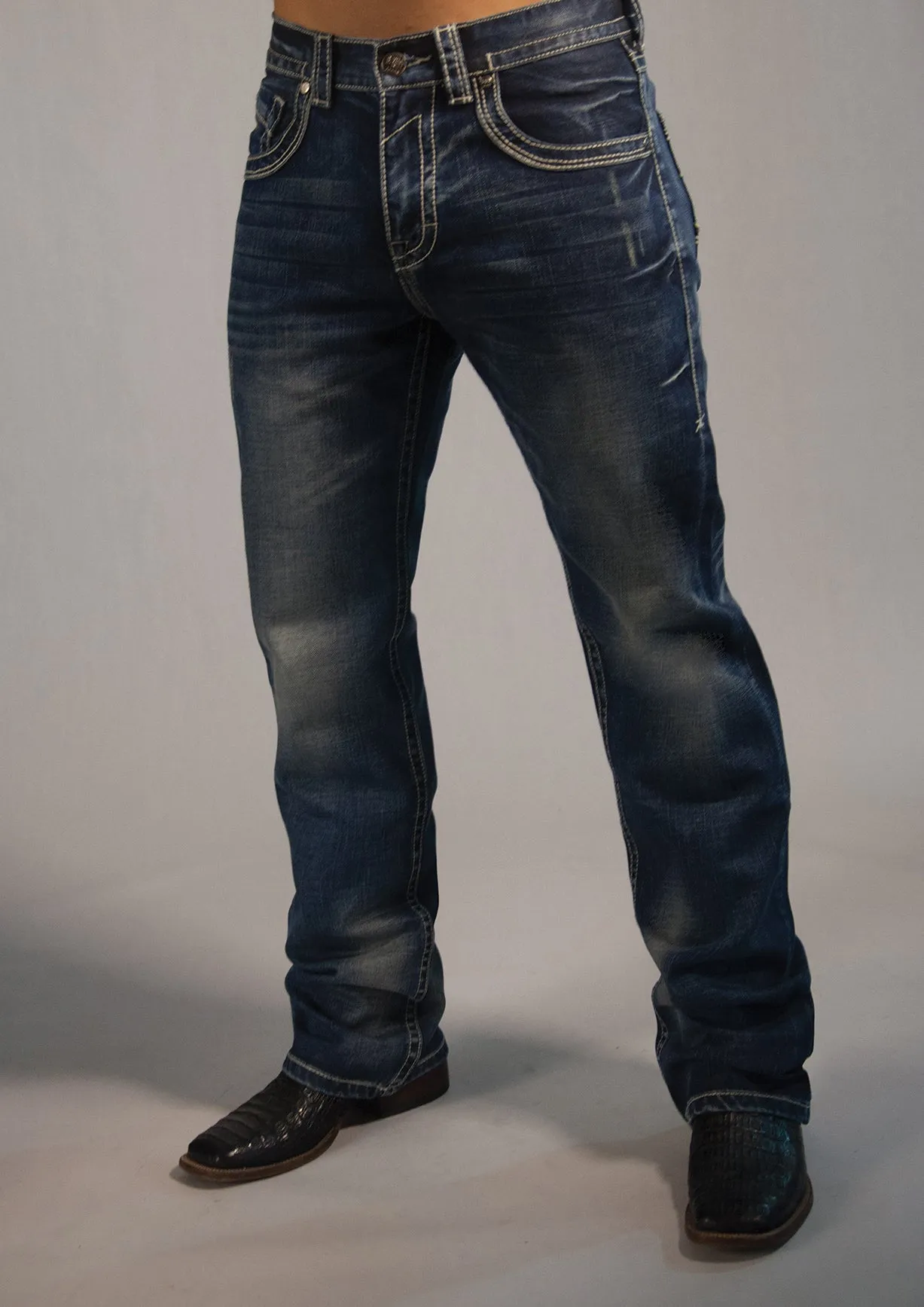B Tuff Mens Blue Cotton Denim Jeans Strong Faded Torque