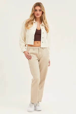 Beige Carpenter Denim Jeans Low Rise