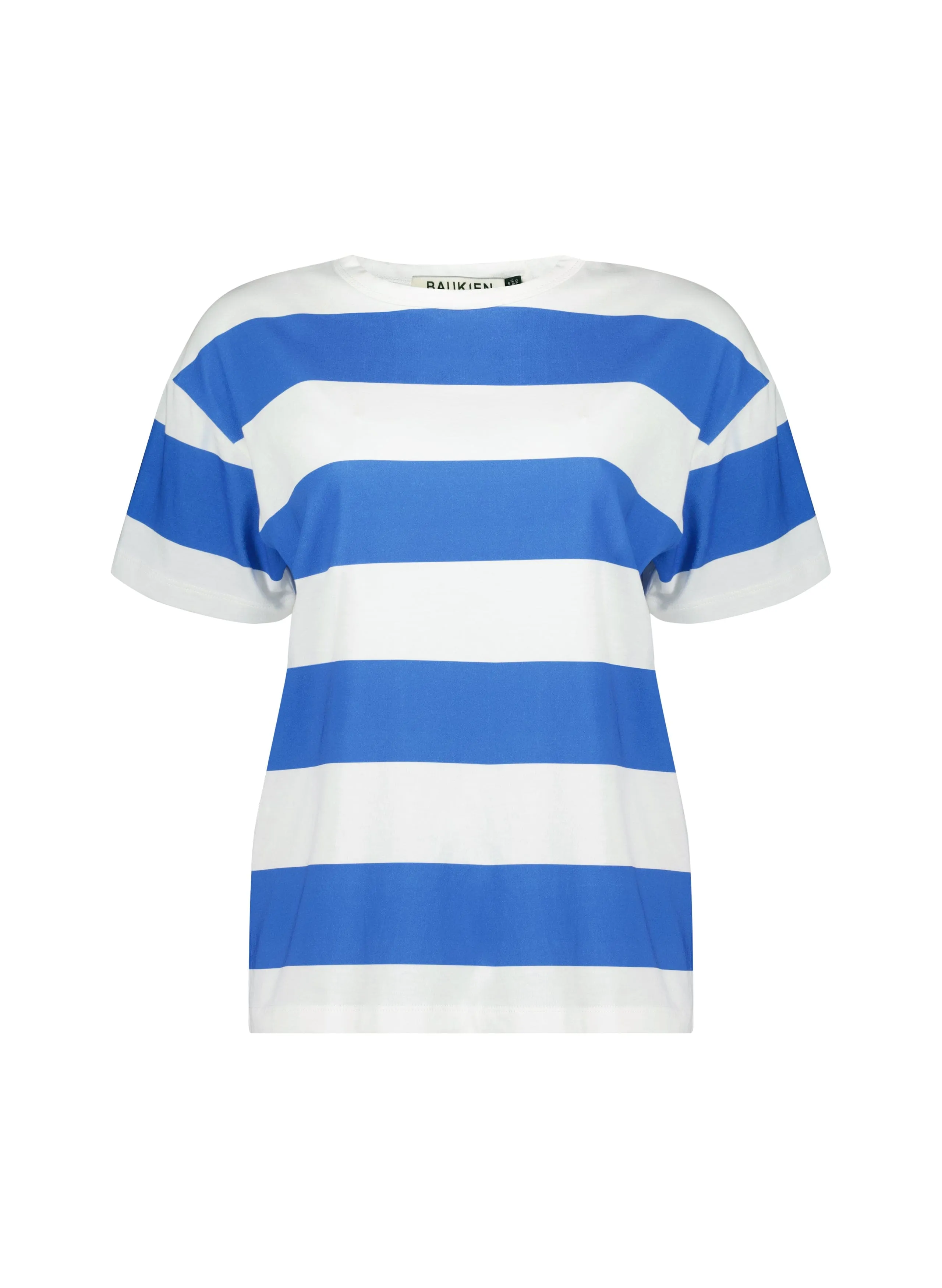 Beryl Regenerative Cotton Tee | Pure White & Azure Blue Stripe