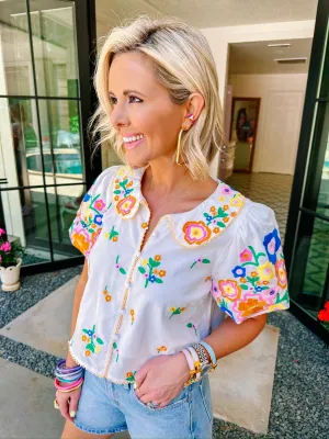BLISSFUL BLOOMS EMBROIDERED COLLAR TOP
