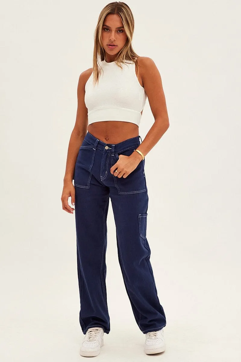 Blue Cargo Jeans Mid Rise