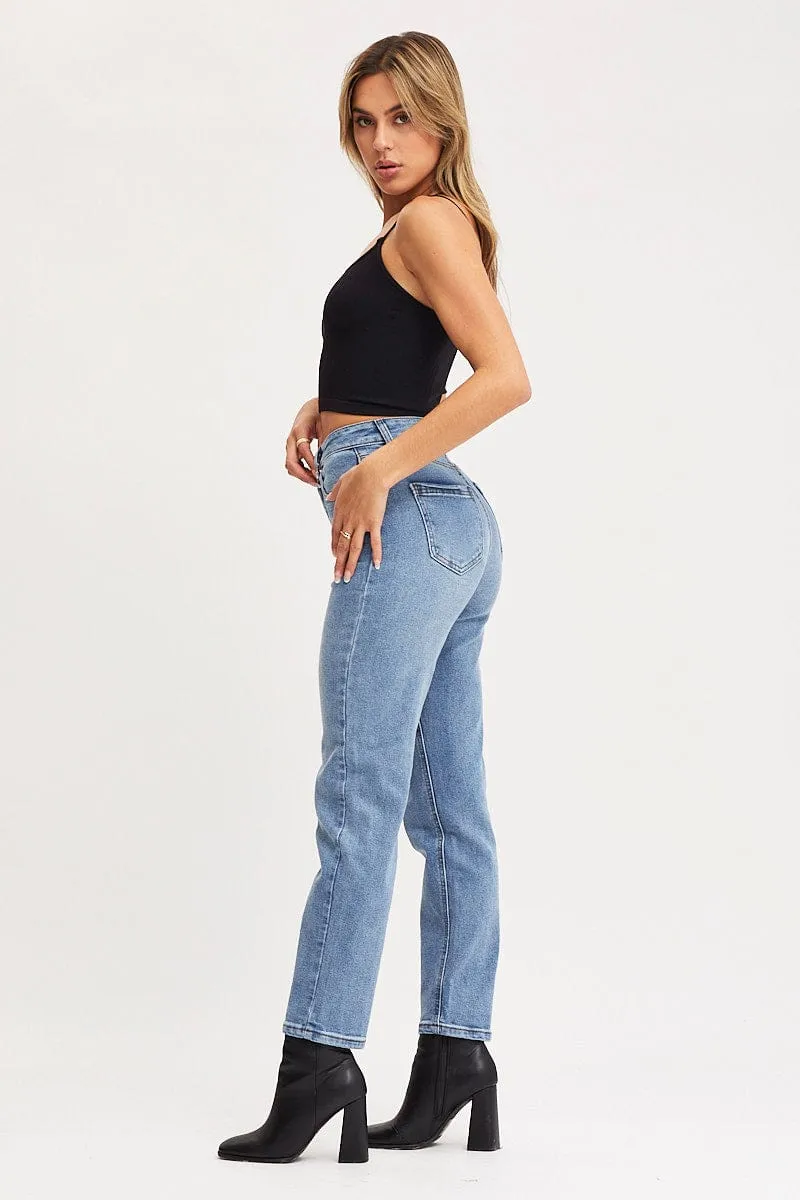 Blue High Rise Mom Jeans