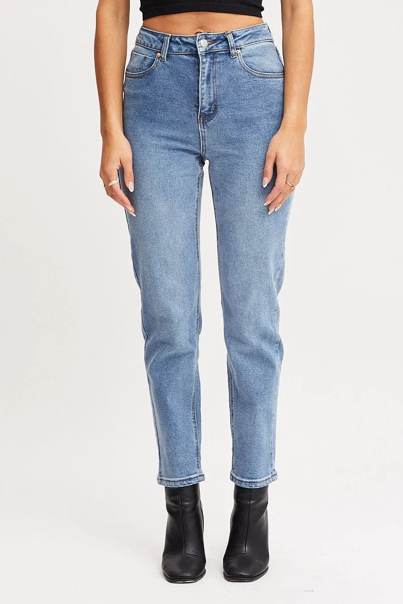 Blue High Rise Mom Jeans