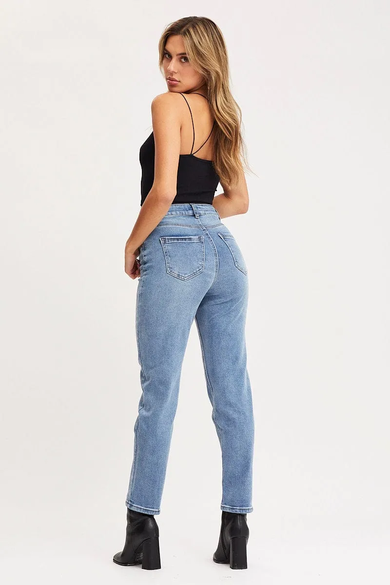 Blue High Rise Mom Jeans