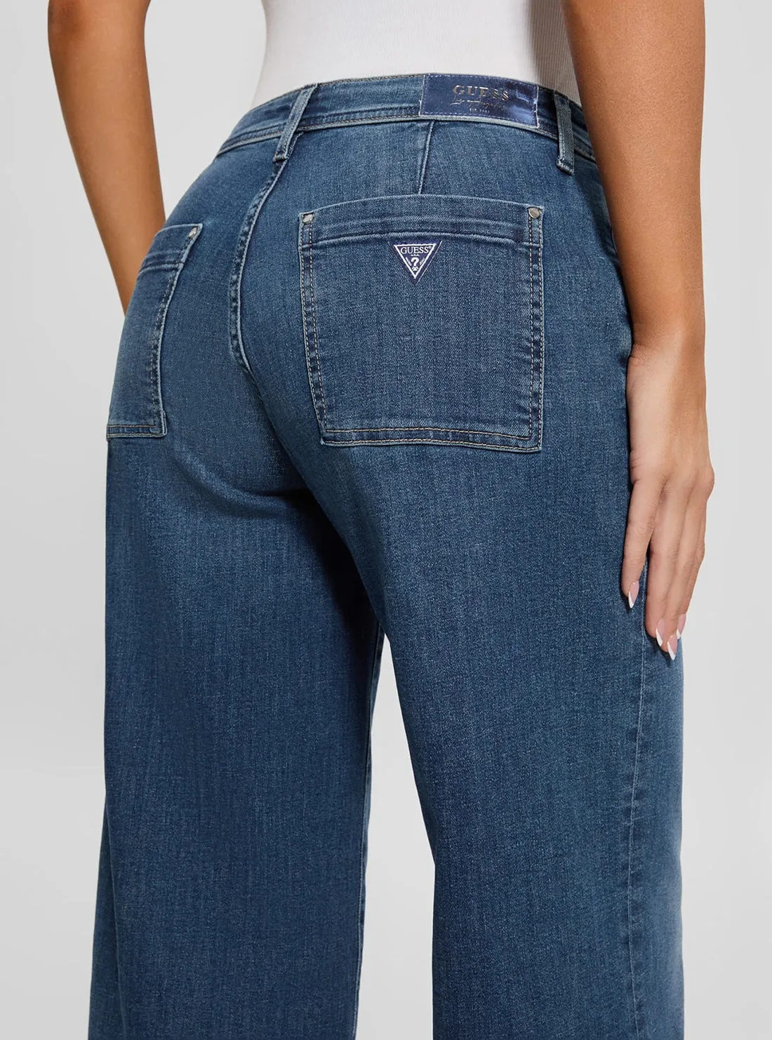 Blue Zoya Wide Leg Cropped Jeans in Mid Wash