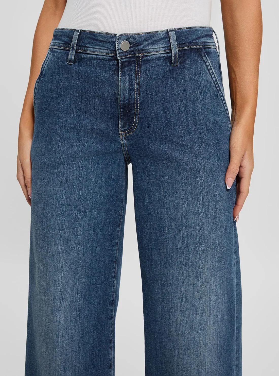 Blue Zoya Wide Leg Cropped Jeans in Mid Wash