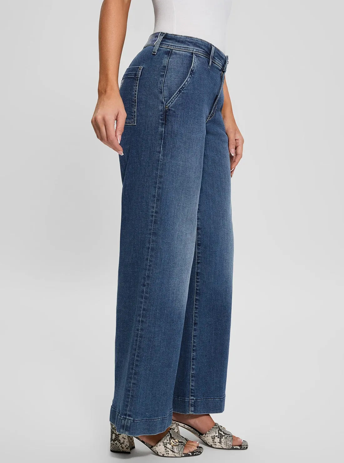 Blue Zoya Wide Leg Cropped Jeans in Mid Wash