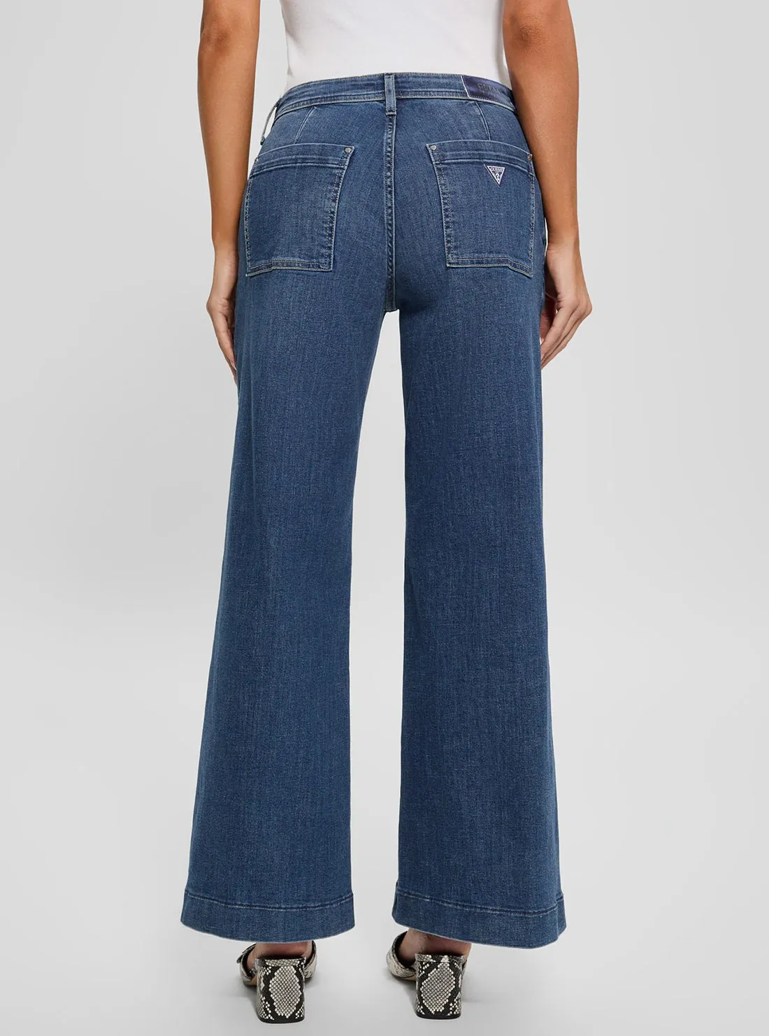 Blue Zoya Wide Leg Cropped Jeans in Mid Wash