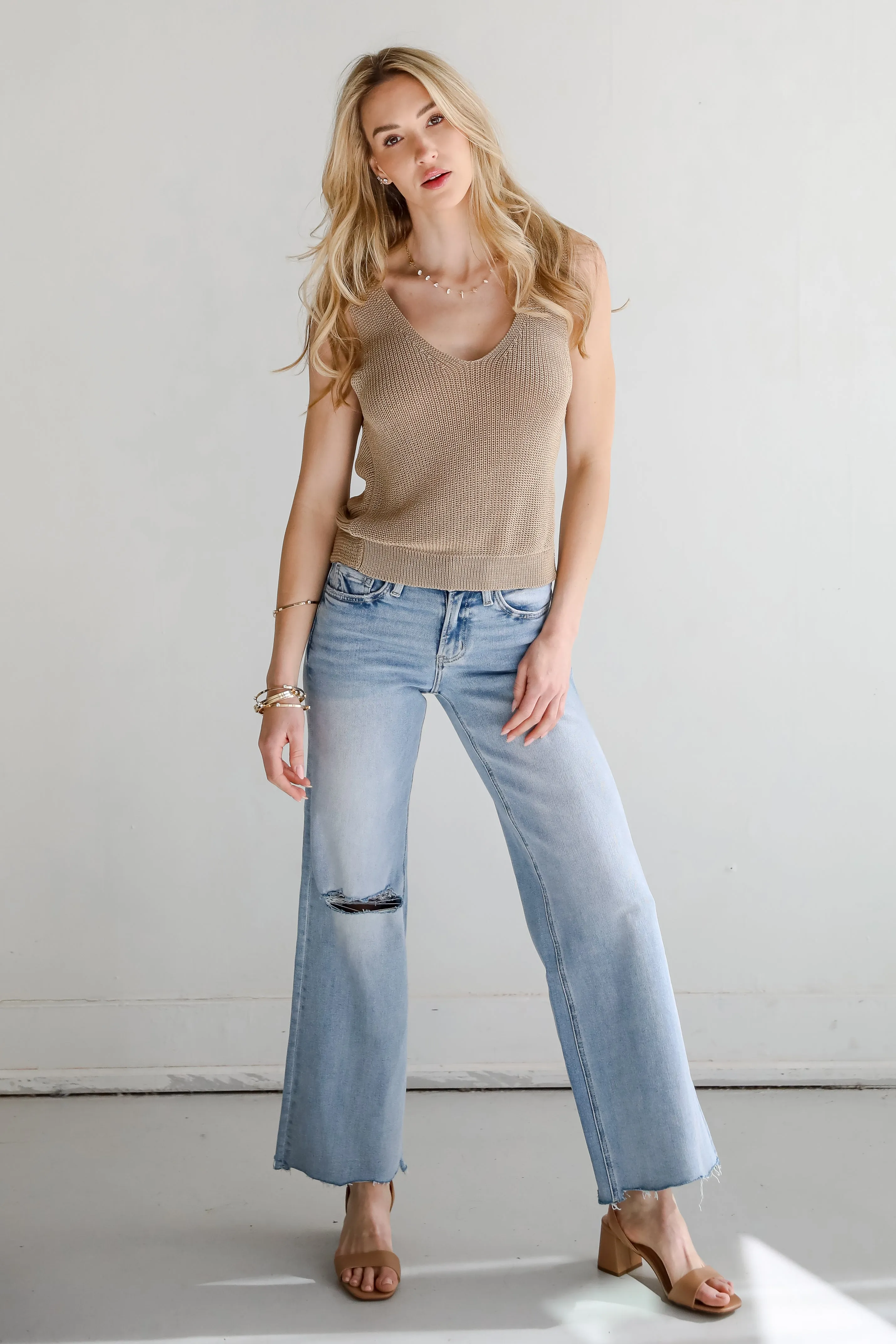 Captivating Delight Taupe Twist Back Knit Tank