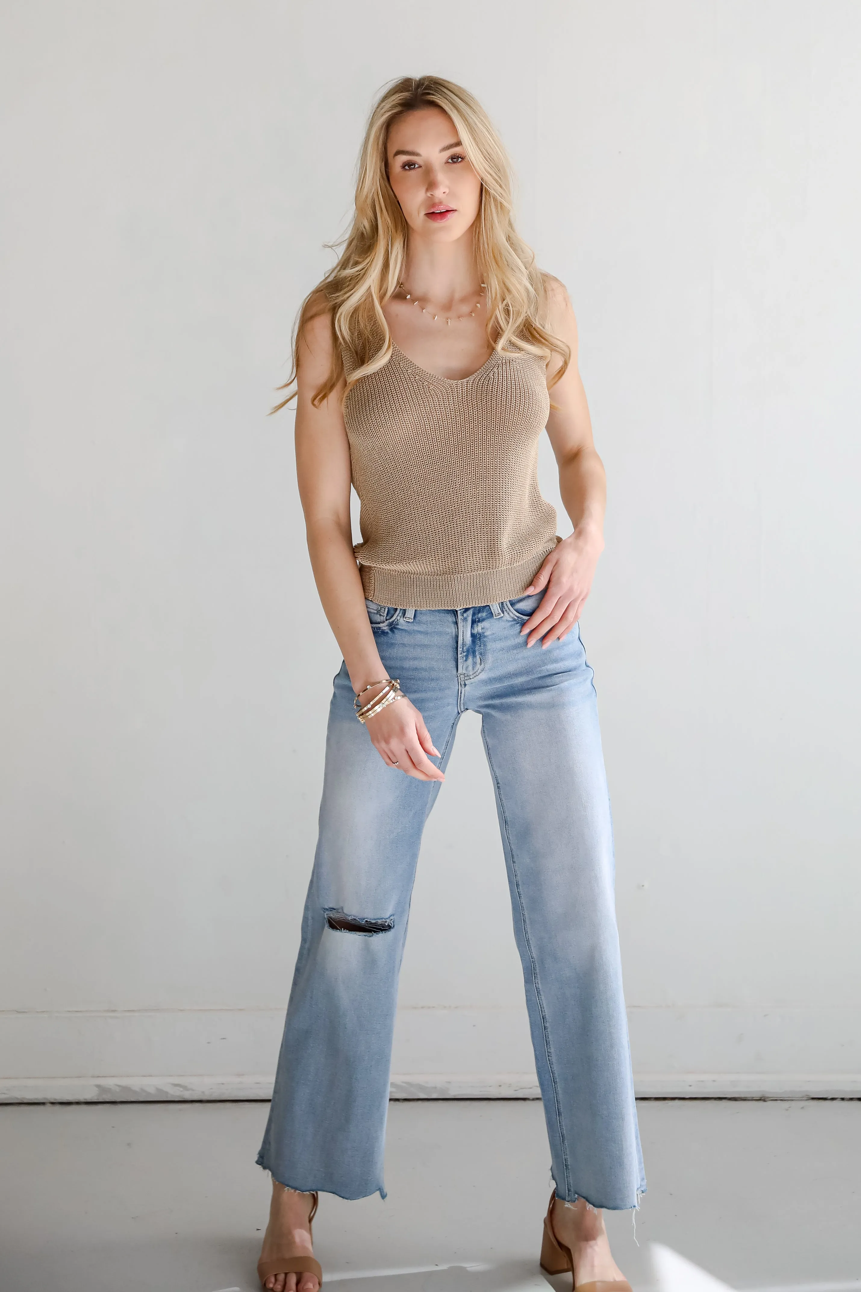 Captivating Delight Taupe Twist Back Knit Tank