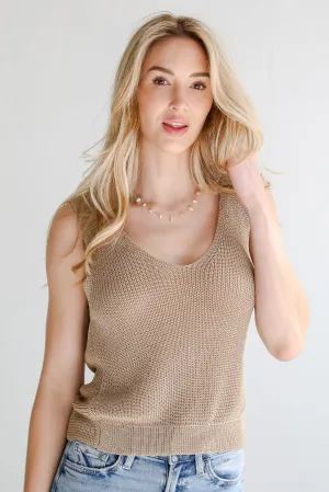 Captivating Delight Taupe Twist Back Knit Tank