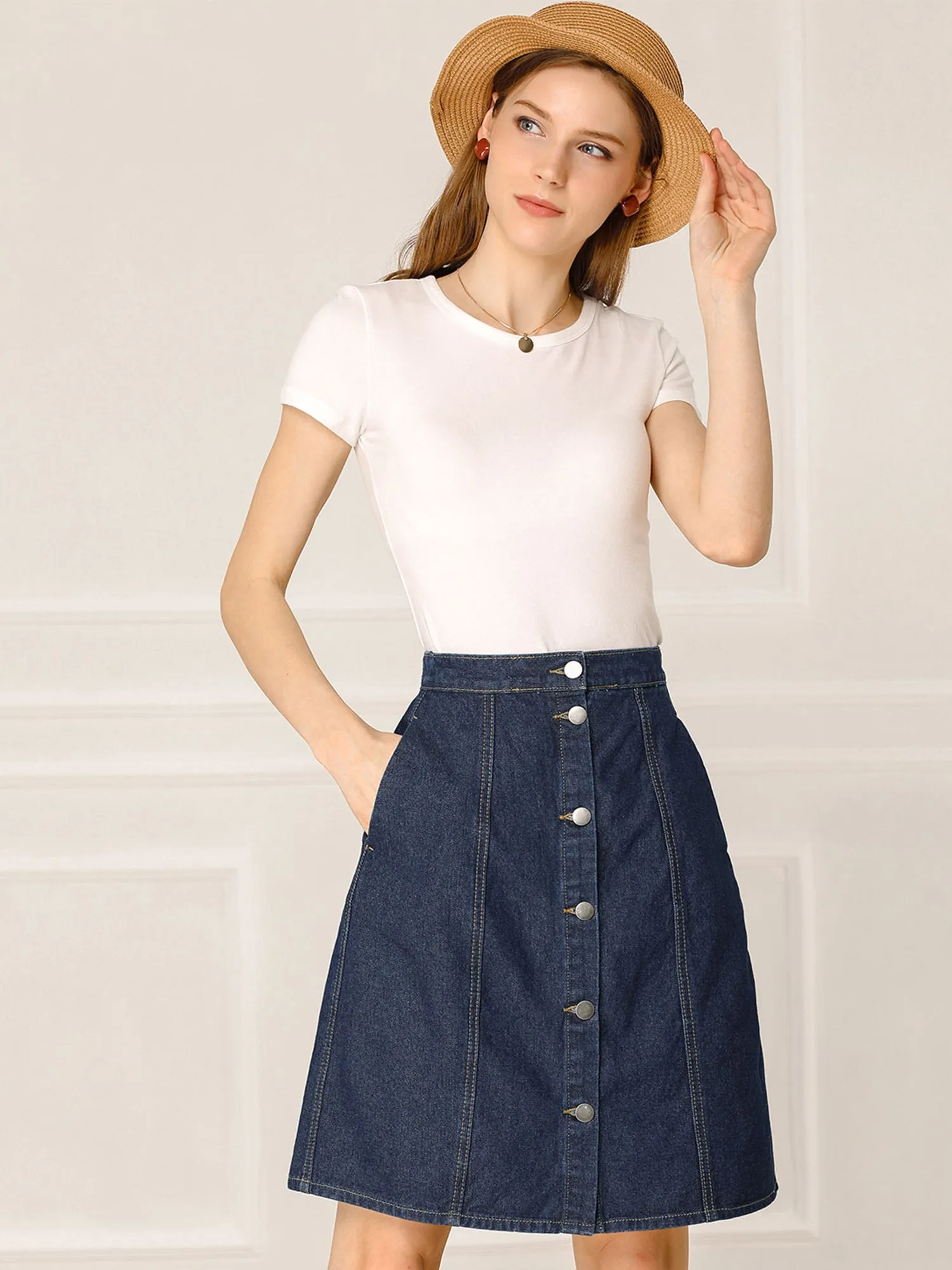Casual Short Button Down Jeans Skirt