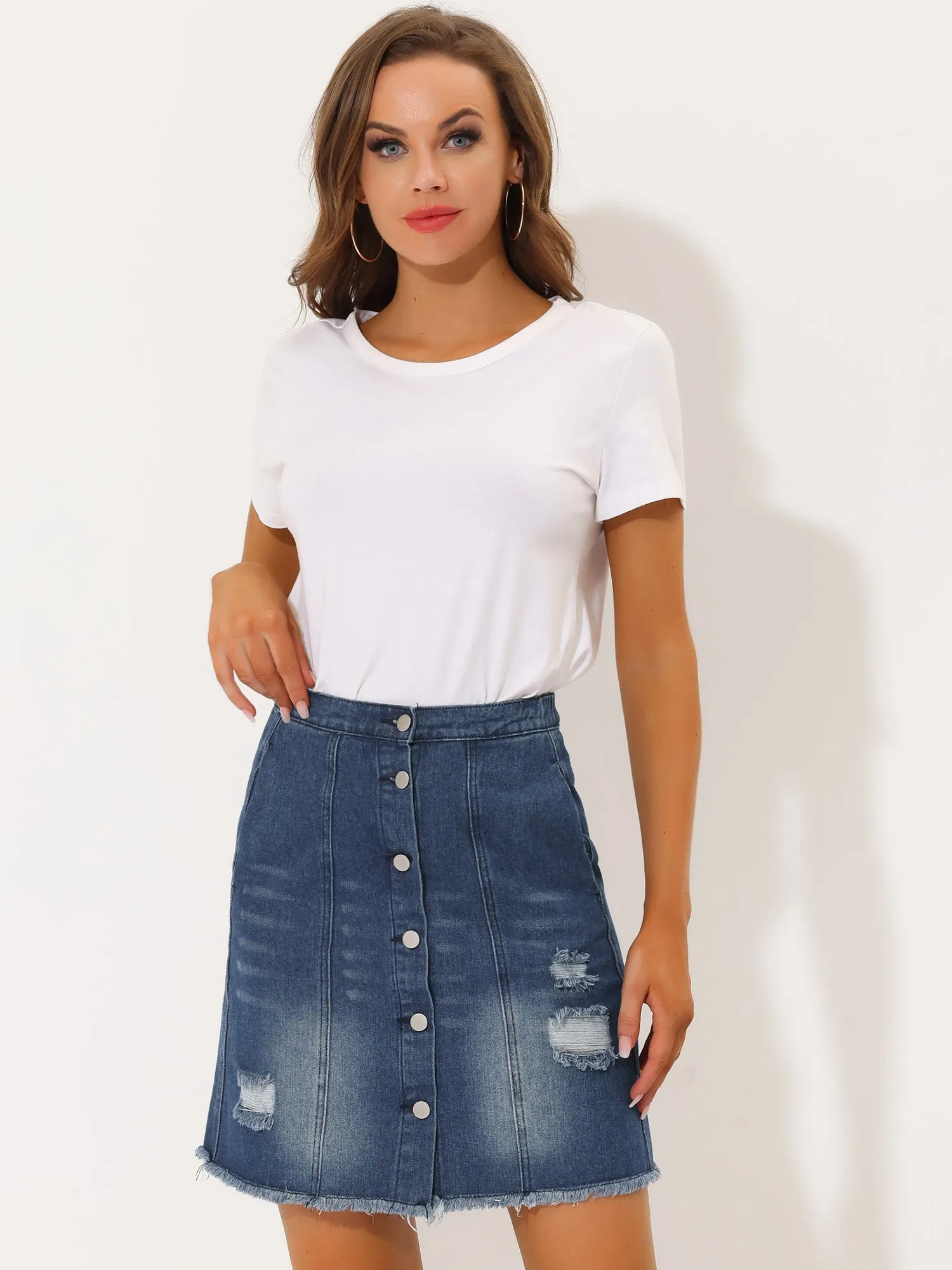 Casual Short Button Down Jeans Skirt