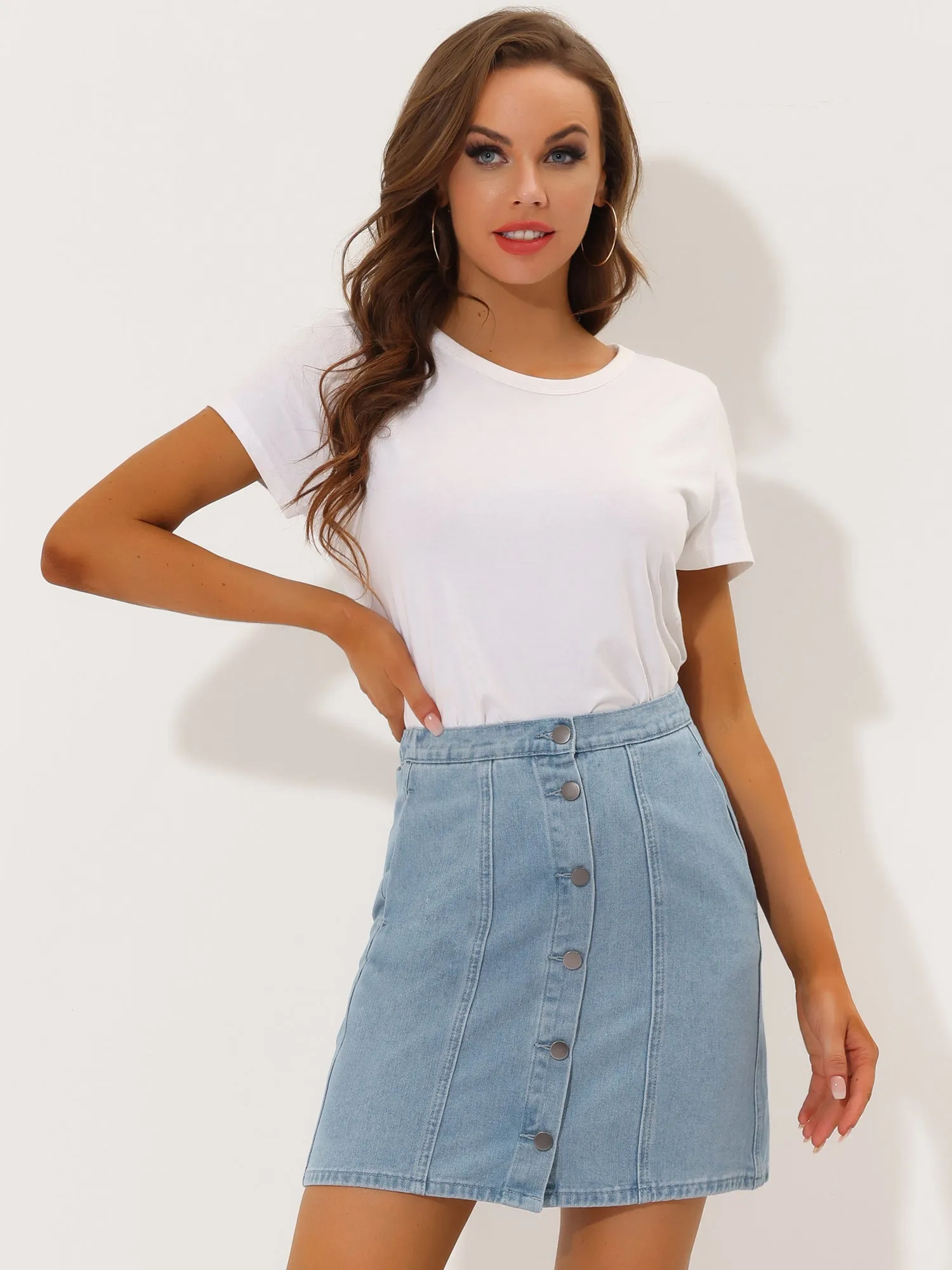 Casual Short Button Down Jeans Skirt