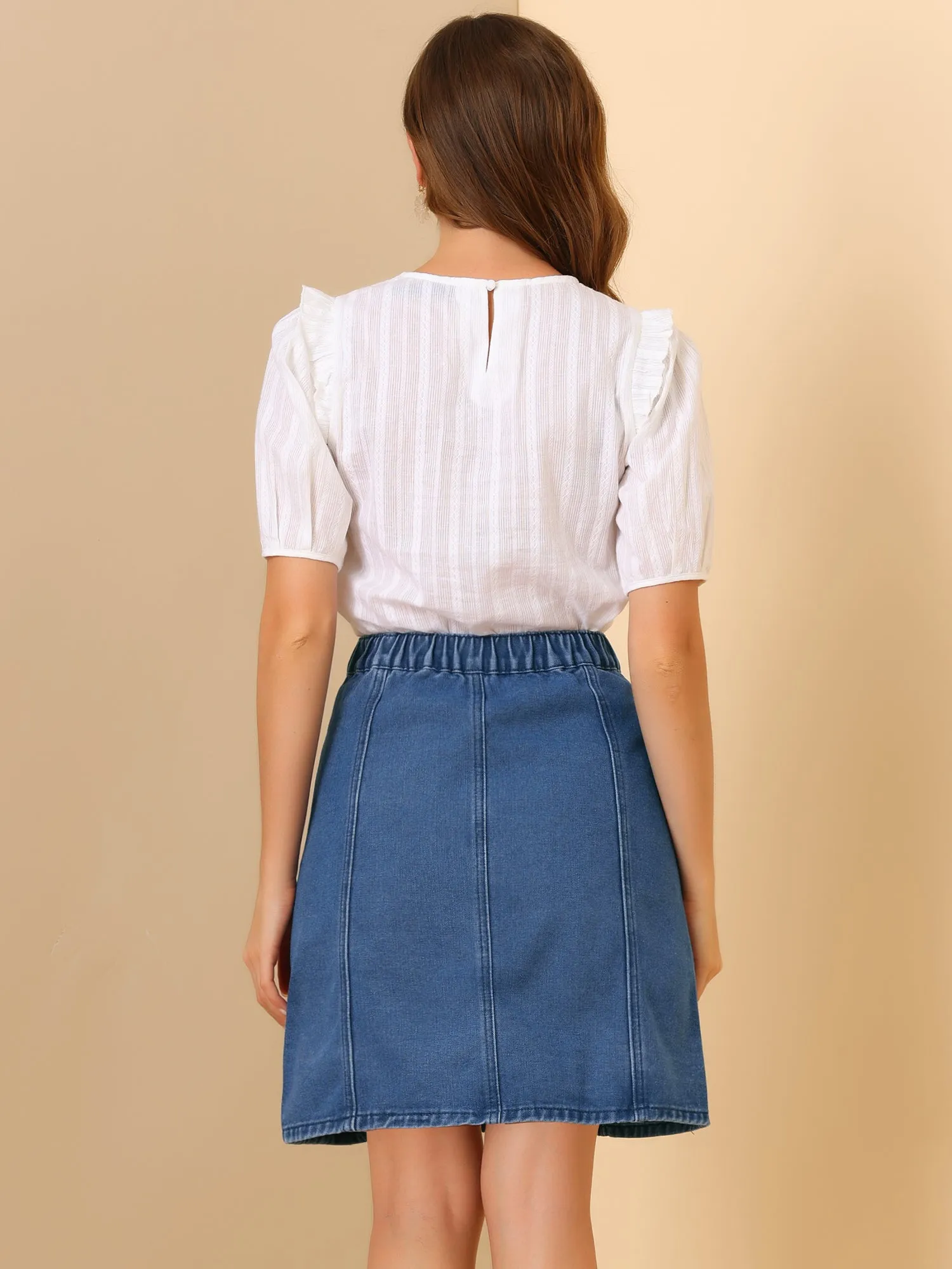 Casual Short Button Down Jeans Skirt