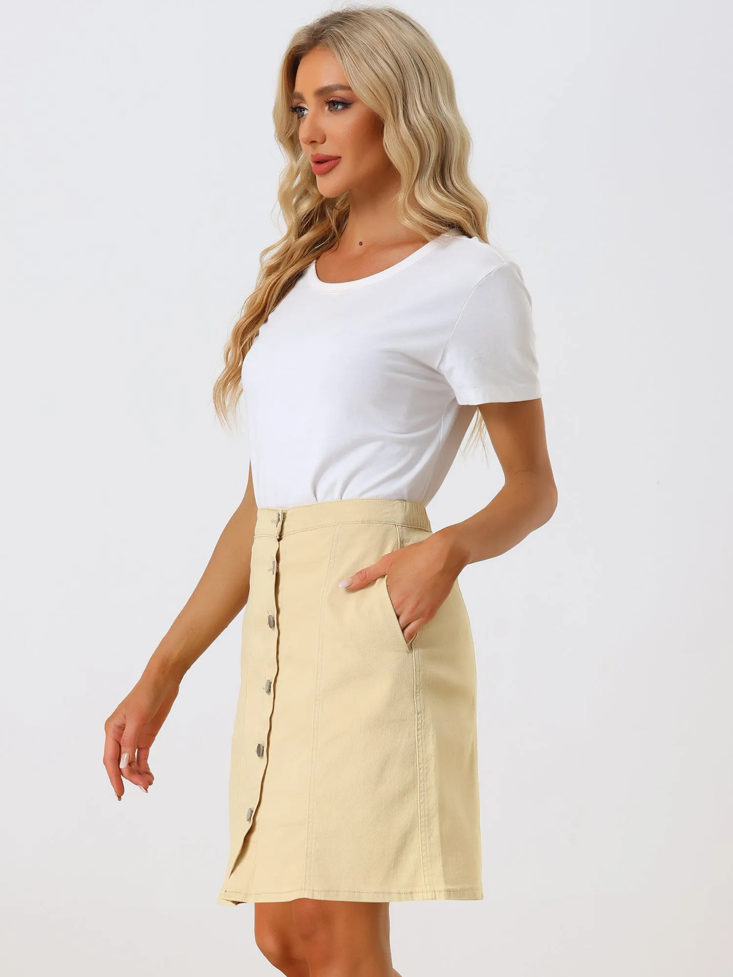Casual Short Button Down Jeans Skirt