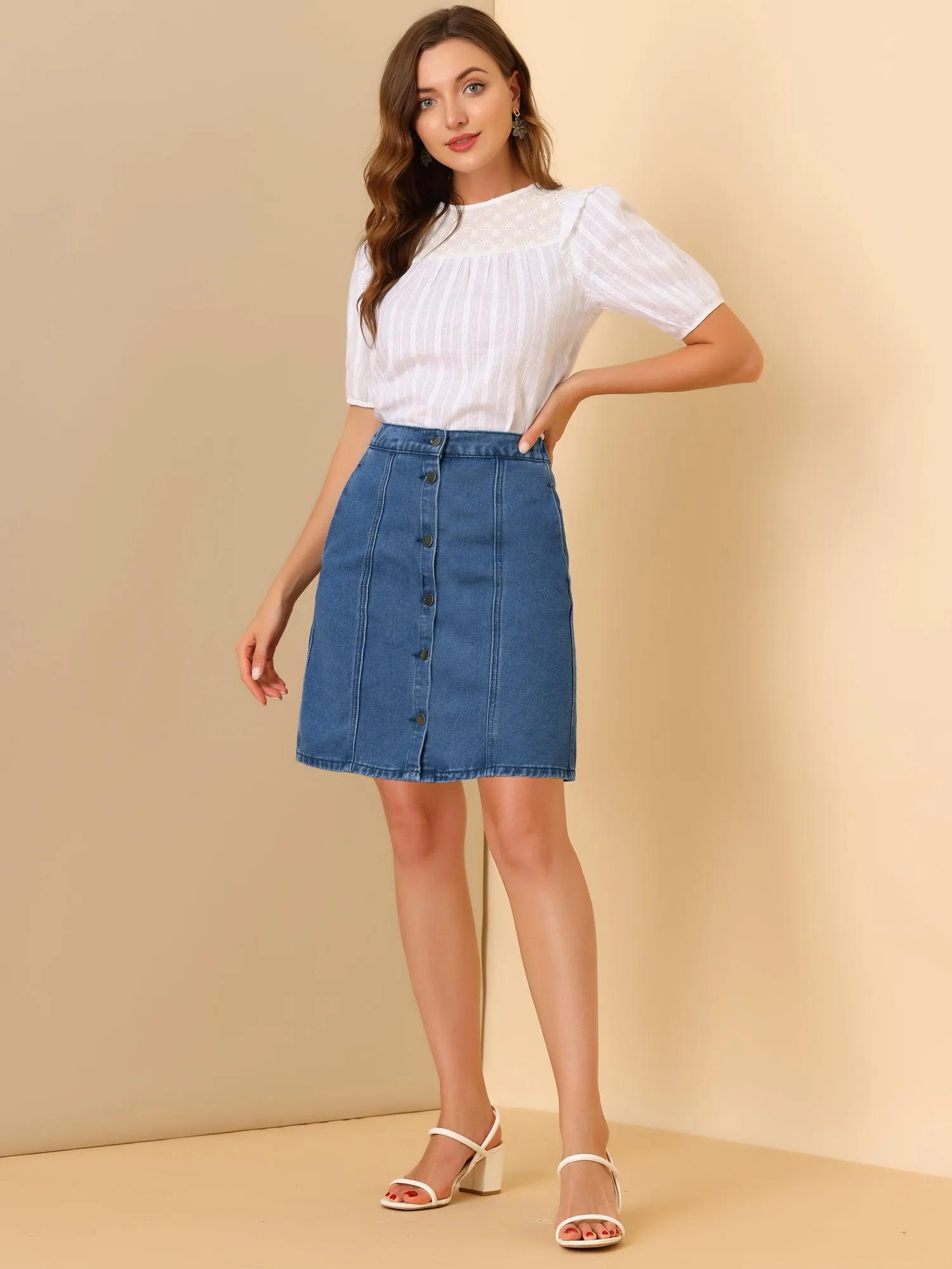 Casual Short Button Down Jeans Skirt