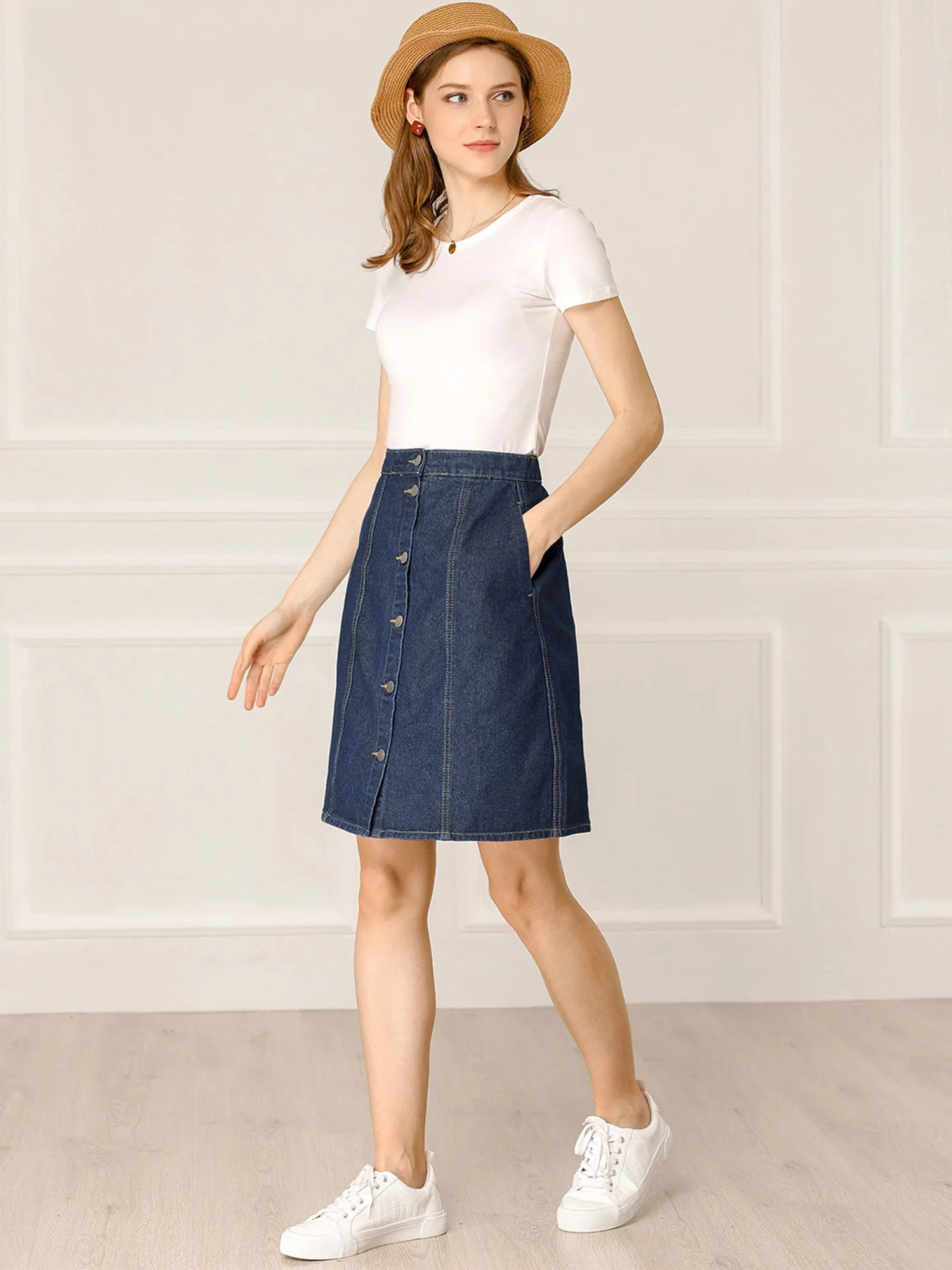 Casual Short Button Down Jeans Skirt