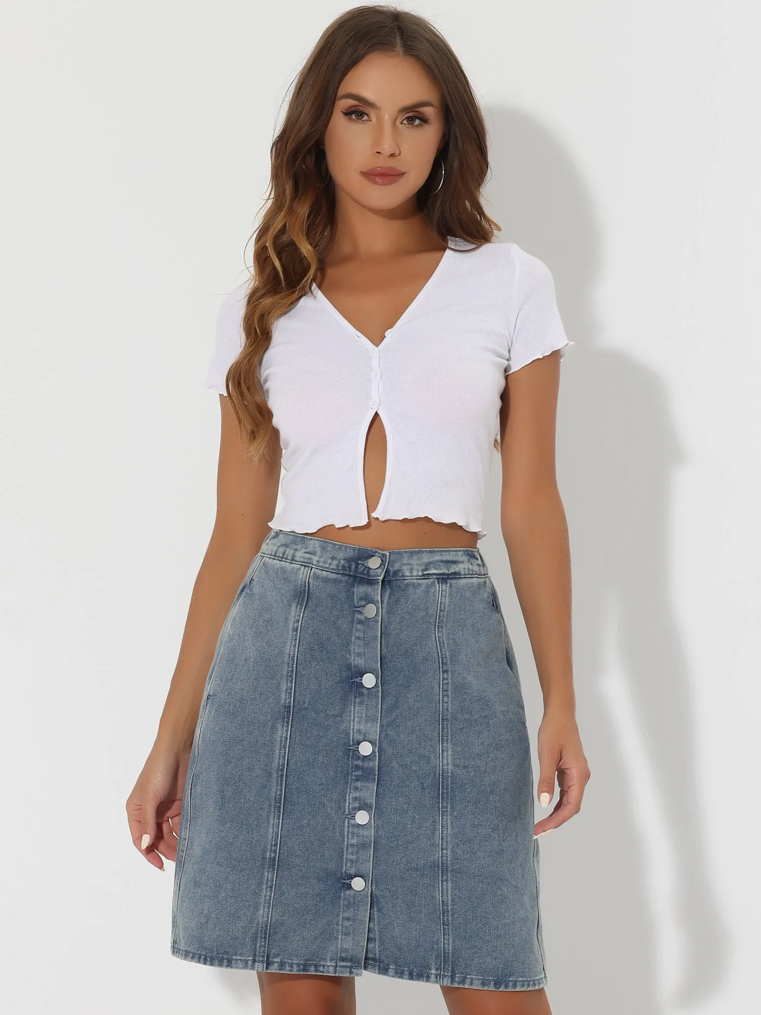 Casual Short Button Down Jeans Skirt