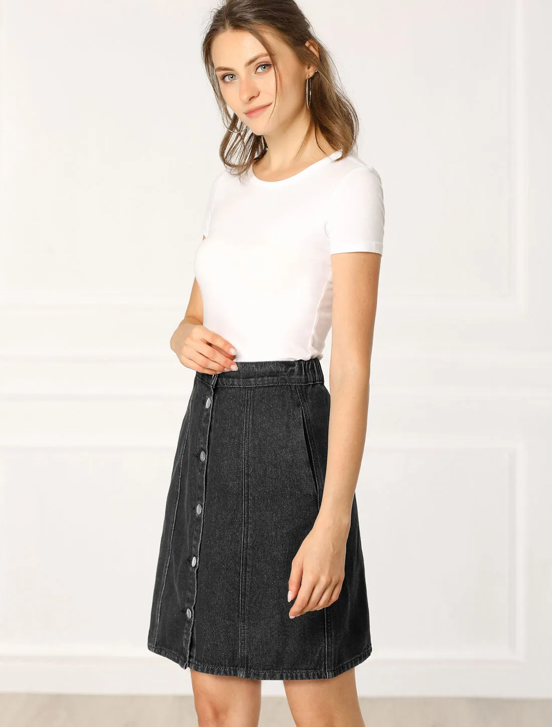 Casual Short Button Down Jeans Skirt