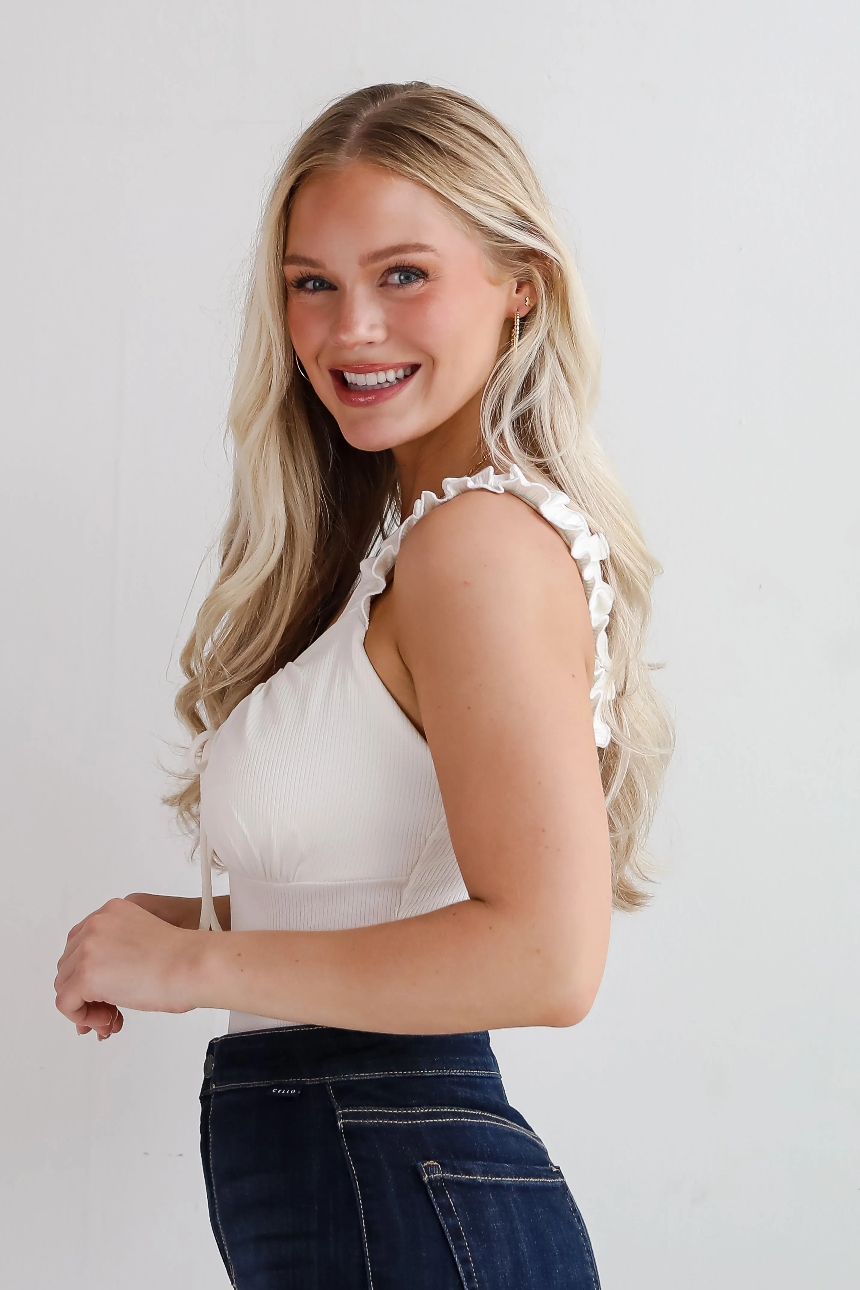 Certainly The Sweetest Ruffle Strap Bodysuit