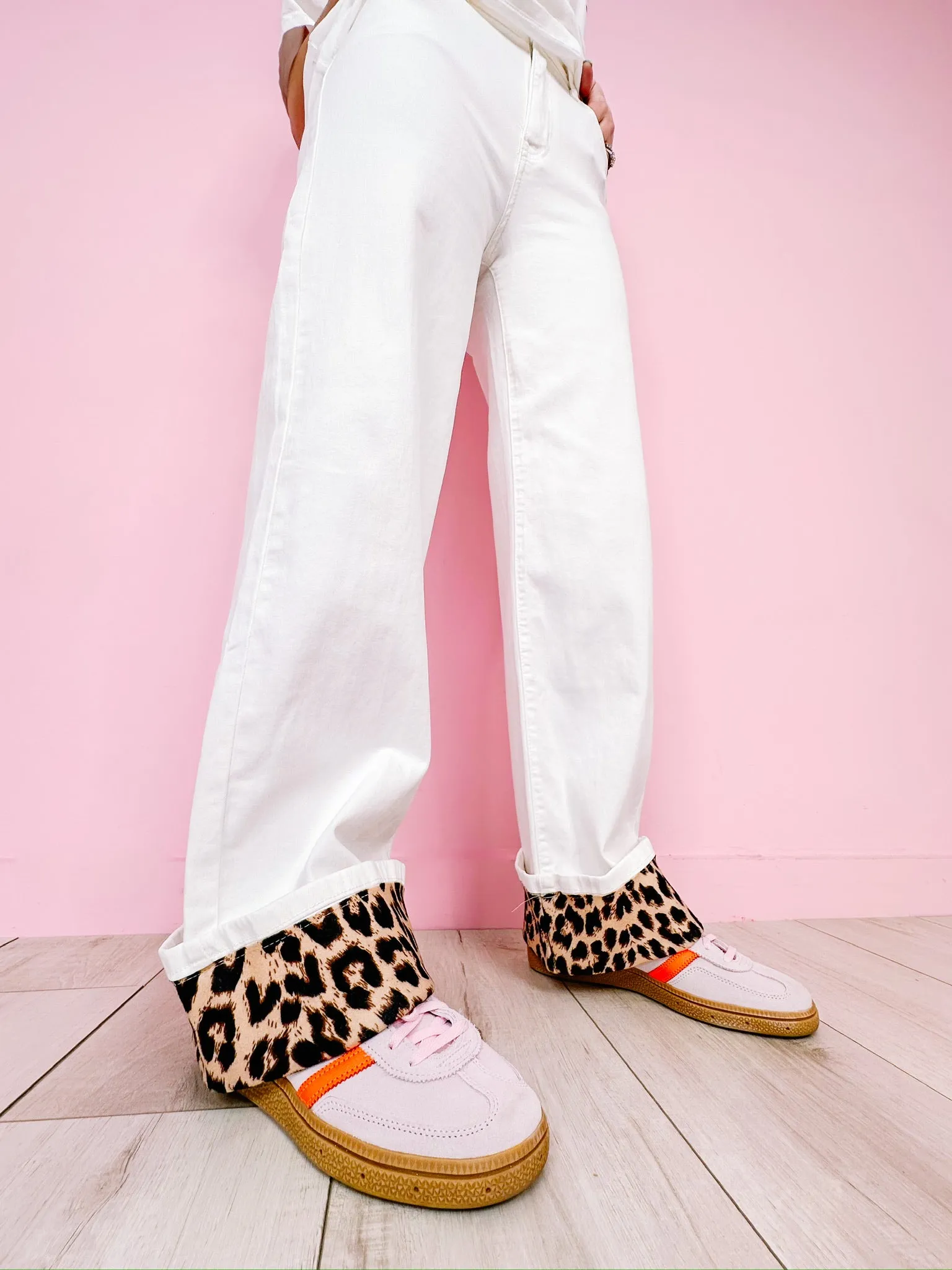 COLLEEN LEOPARD CUFF JEANS - CREAM