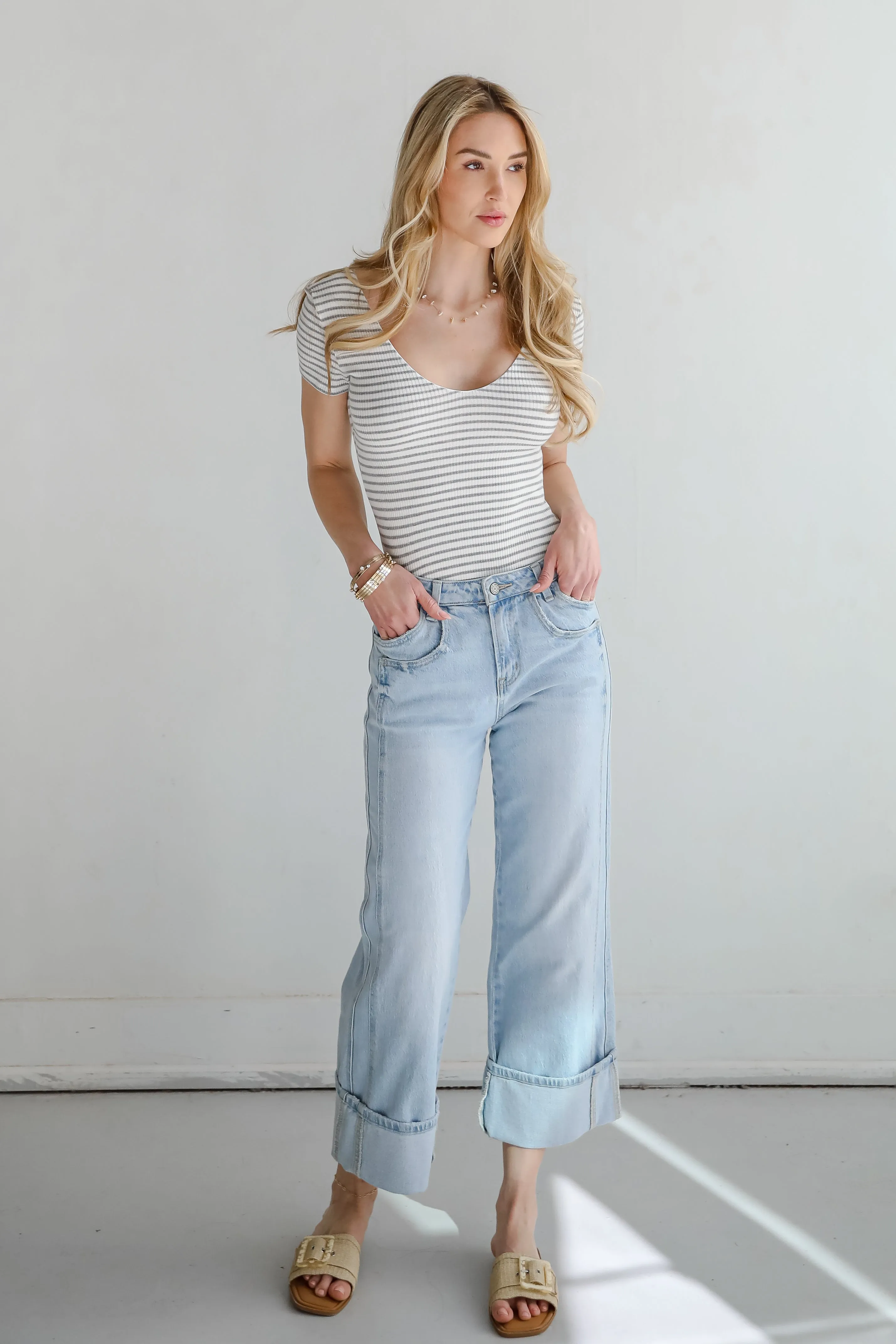 Cool Instincts Light Grey Striped Bodysuit